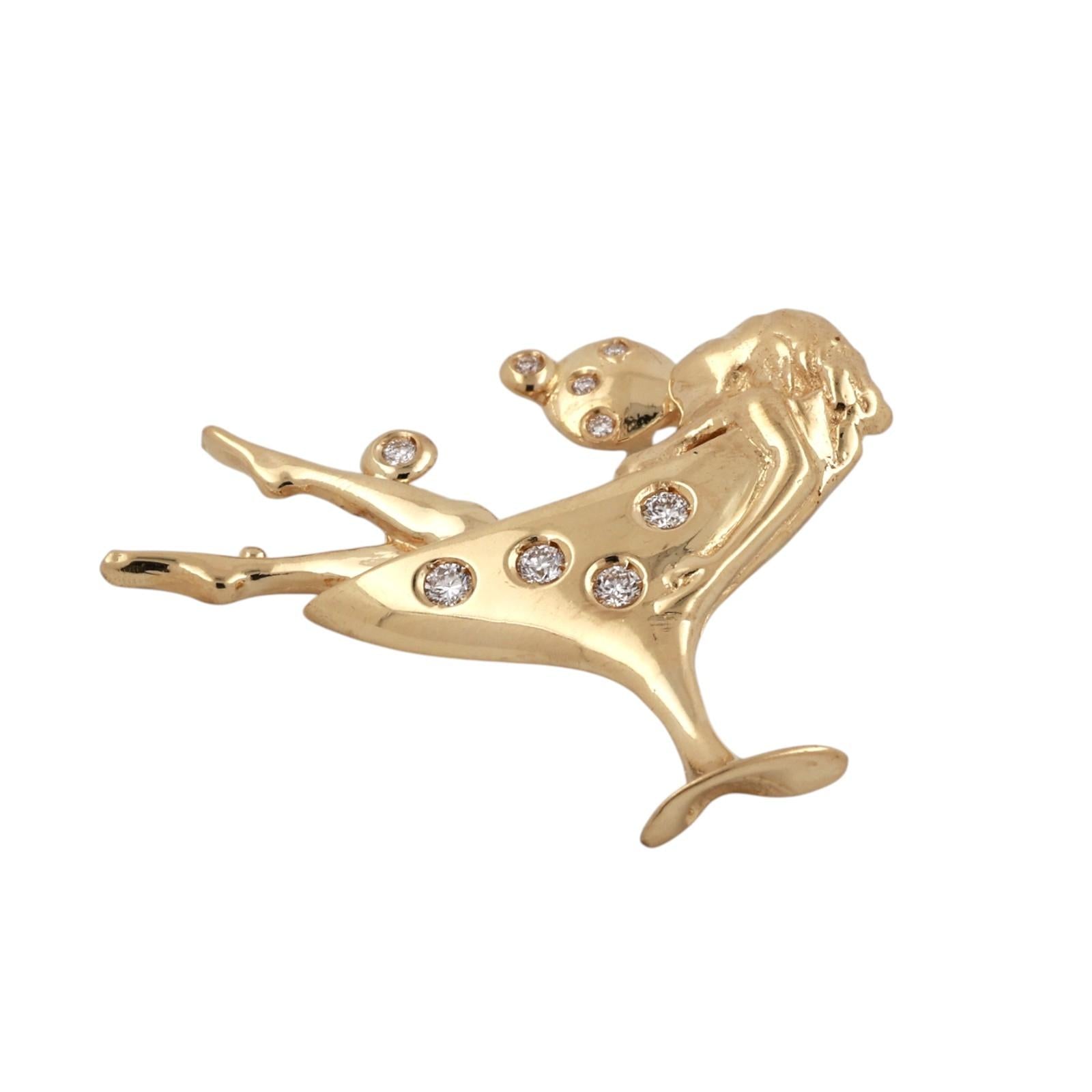 18K Yellow Gold Modernist Diamond Lady in Martini Glass Pendant 0.20CTW Estate