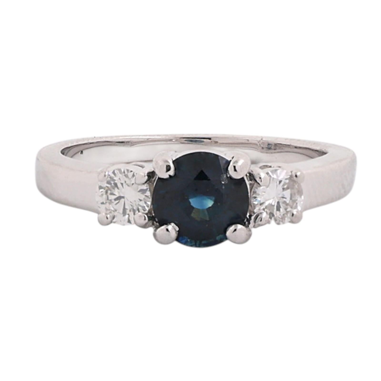 14K White Gold 1.60CTW Blue Sapphire Diamond 3 Stone Ring Estate Size 6