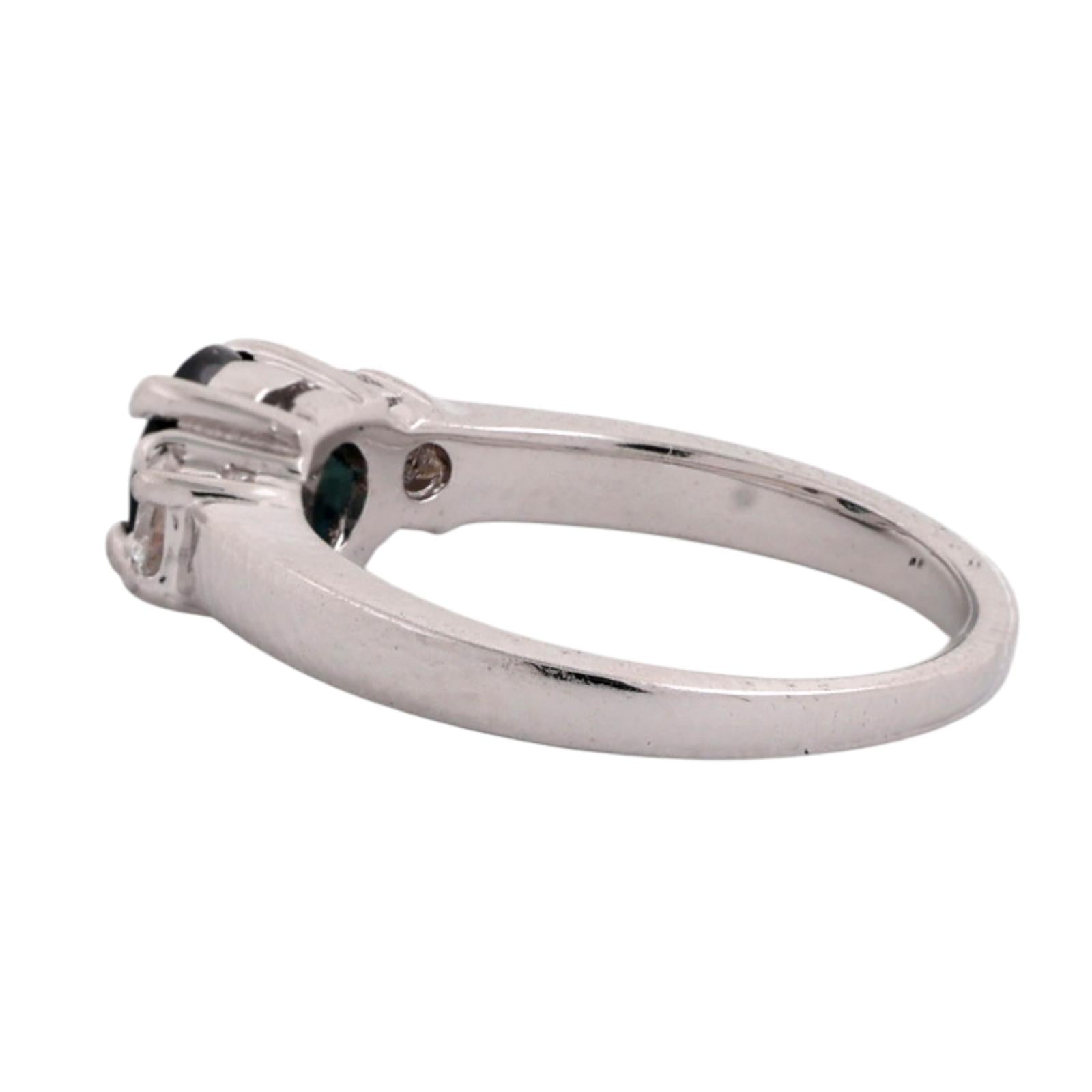 14K White Gold 1.60CTW Blue Sapphire Diamond 3 Stone Ring Estate Size 6