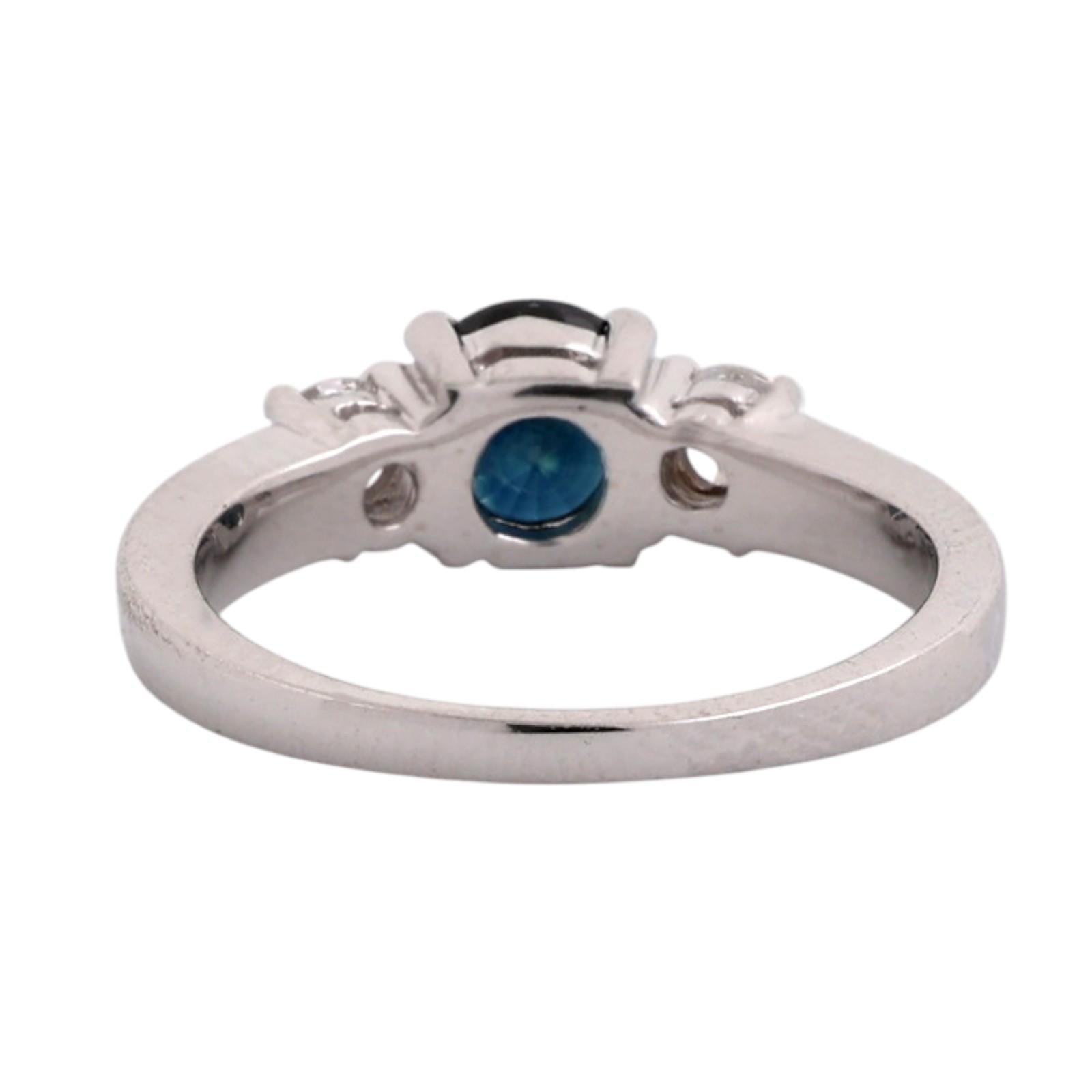 14K White Gold 1.60CTW Blue Sapphire Diamond 3 Stone Ring Estate Size 6