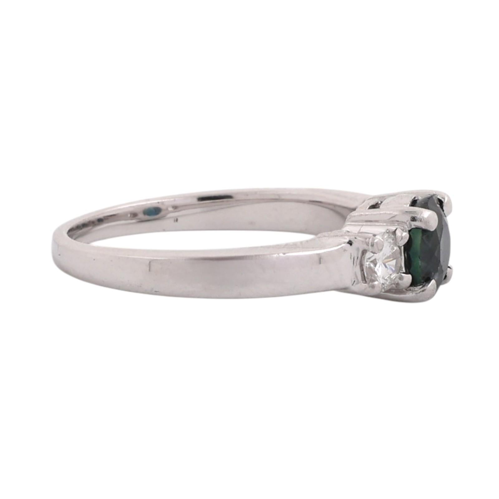 14K White Gold 1.60CTW Blue Sapphire Diamond 3 Stone Ring Estate Size 6