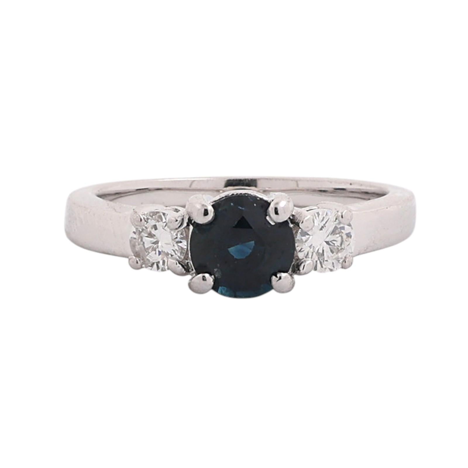 14K White Gold 1.60CTW Blue Sapphire Diamond 3 Stone Ring Estate Size 6