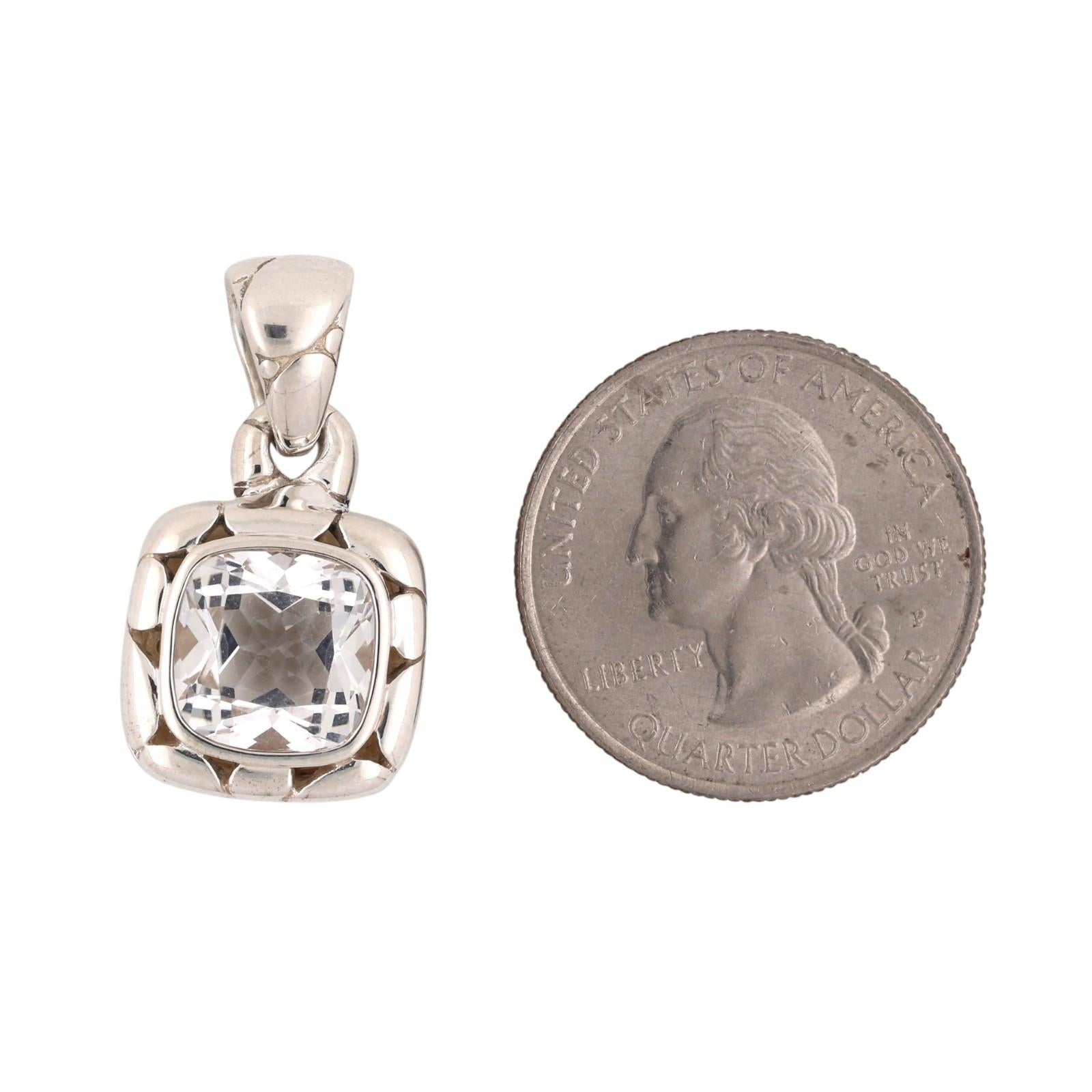 John Hardy 925 Sterling Silver Cushion Cut White Topaz Pendant 5.50CT Estate
