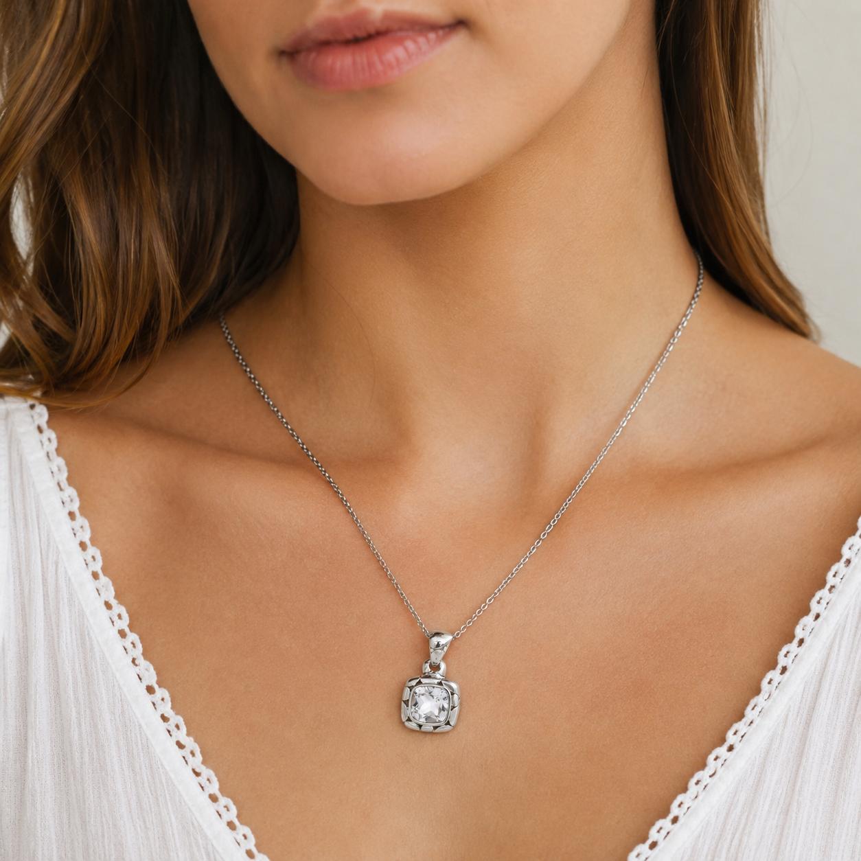 John Hardy 925 Sterling Silver Cushion Cut White Topaz Pendant 5.50CT Estate