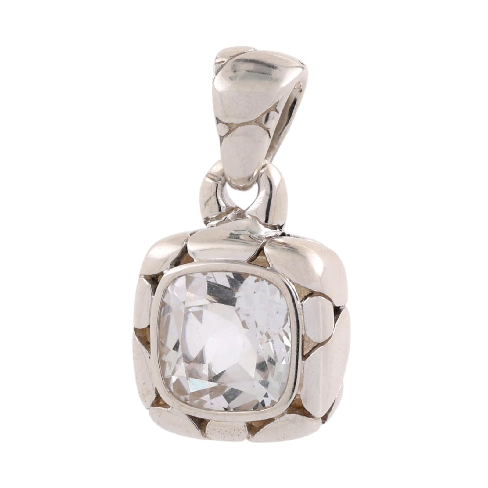 John Hardy 925 Sterling Silver Cushion Cut White Topaz Pendant 5.50CT Estate