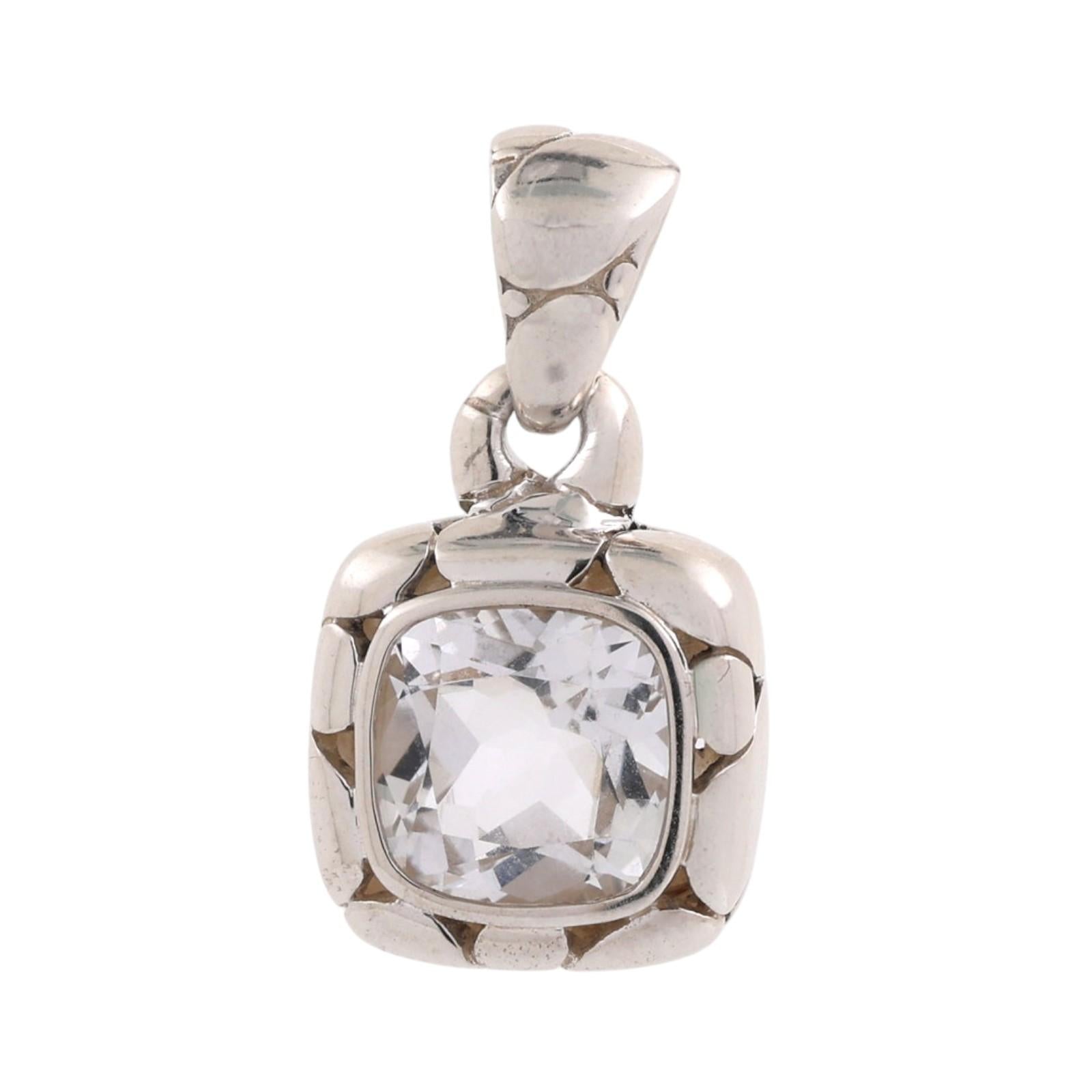 John Hardy 925 Sterling Silver Cushion Cut White Topaz Pendant 5.50CT Estate