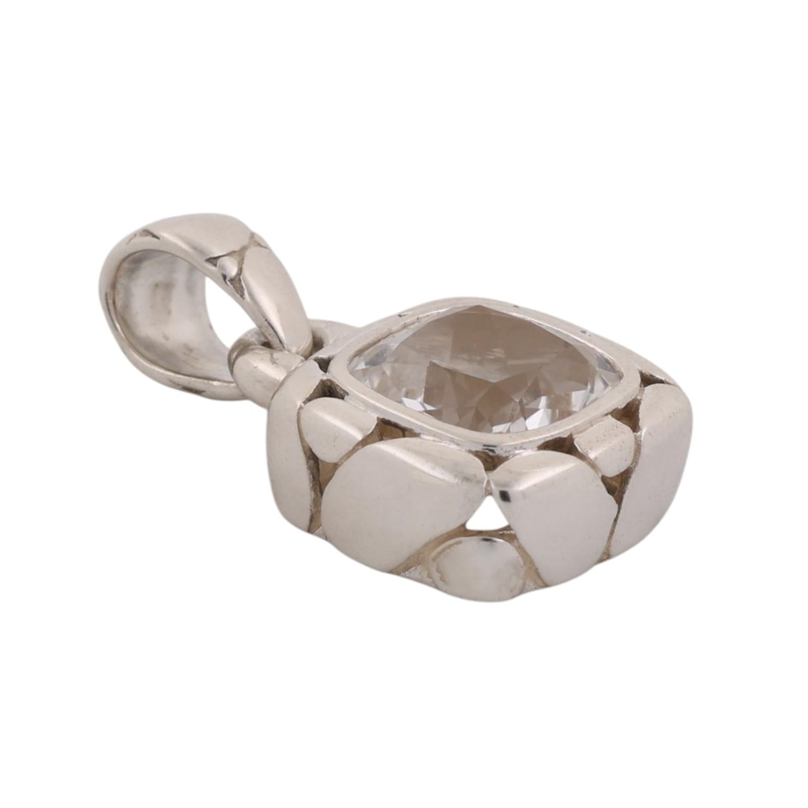 John Hardy 925 Sterling Silver Cushion Cut White Topaz Pendant 5.50CT Estate