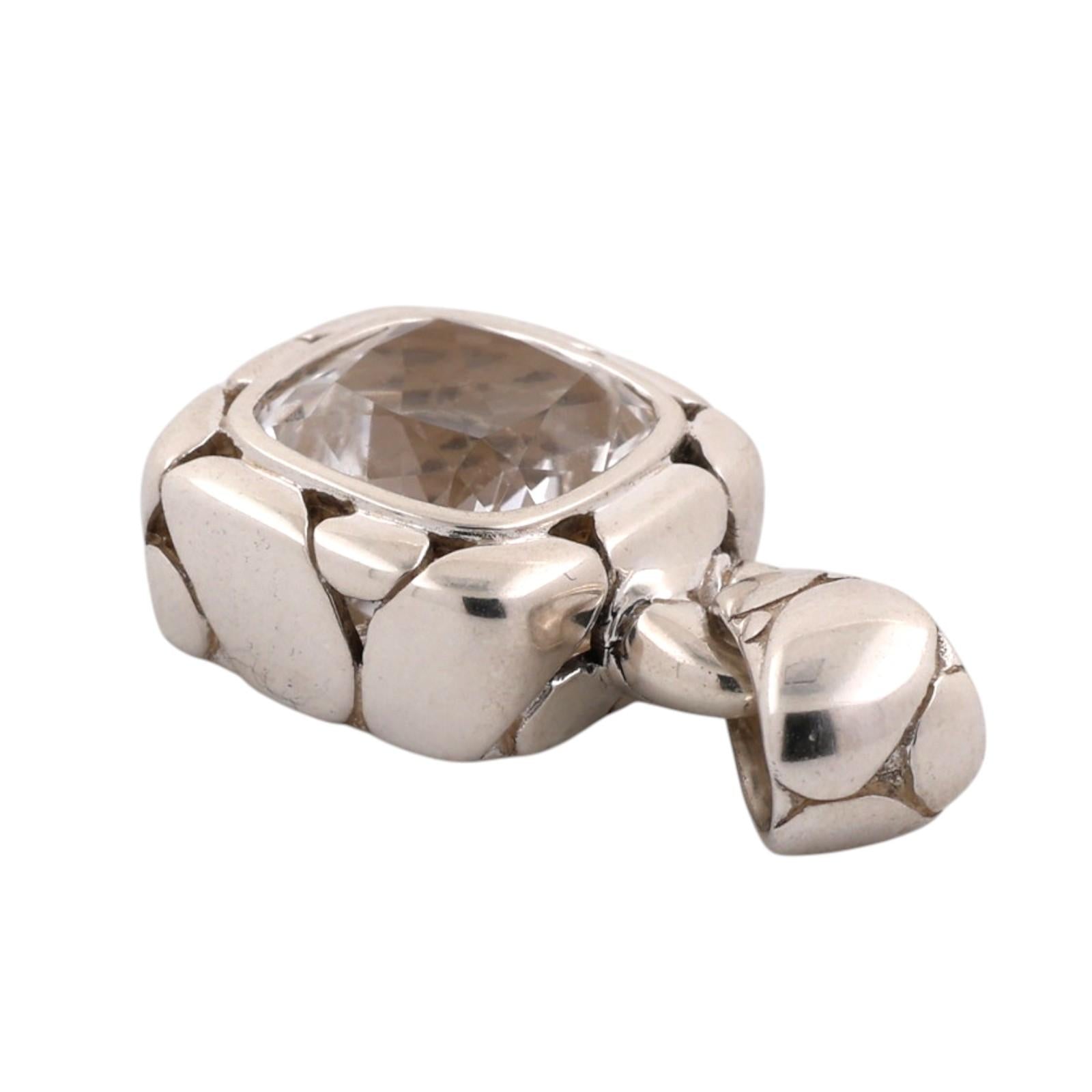 John Hardy 925 Sterling Silver Cushion Cut White Topaz Pendant 5.50CT Estate
