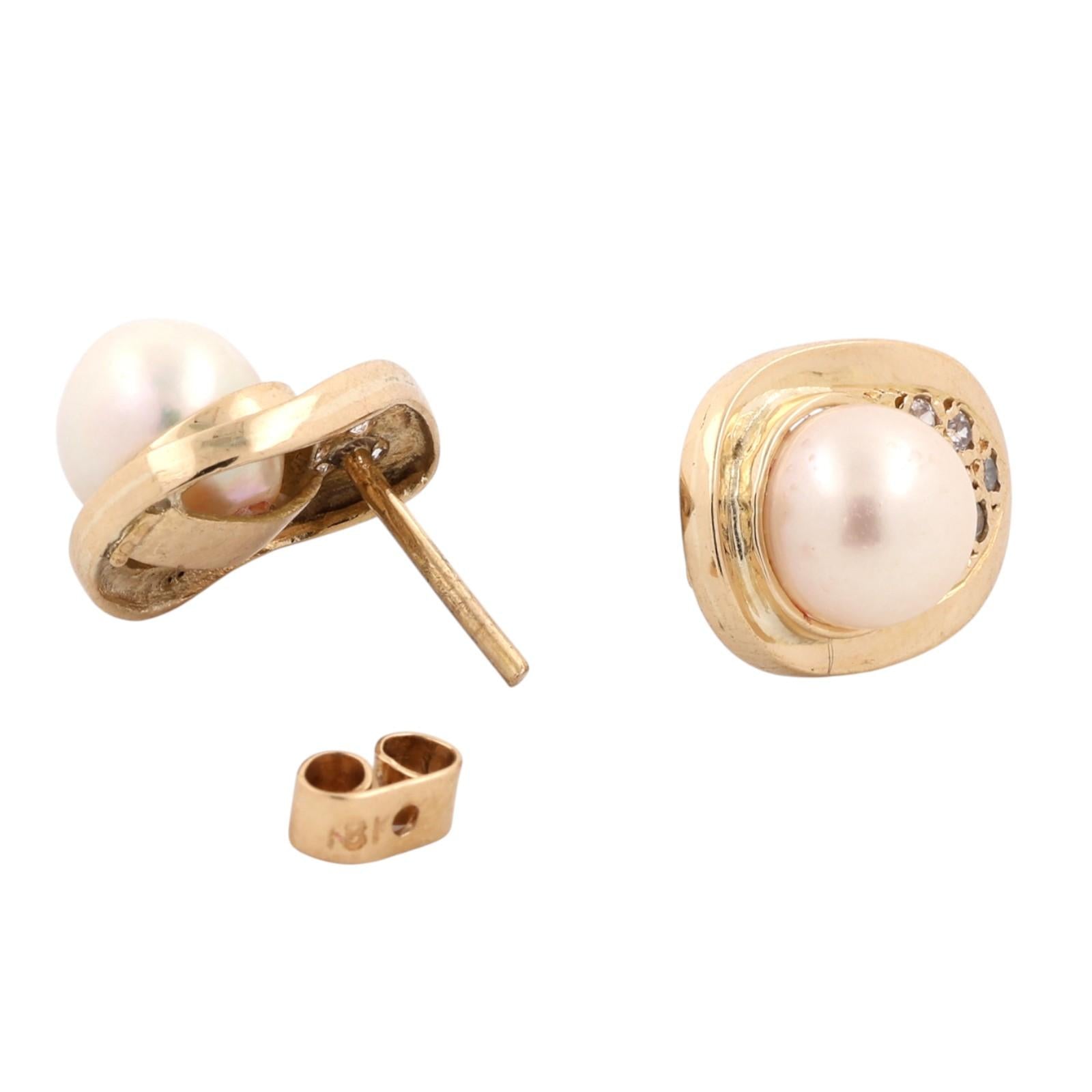 Yellow Gold Akoya Cultured Pearl Diamond Stud Earrings 7.6mm Estate Omega Style