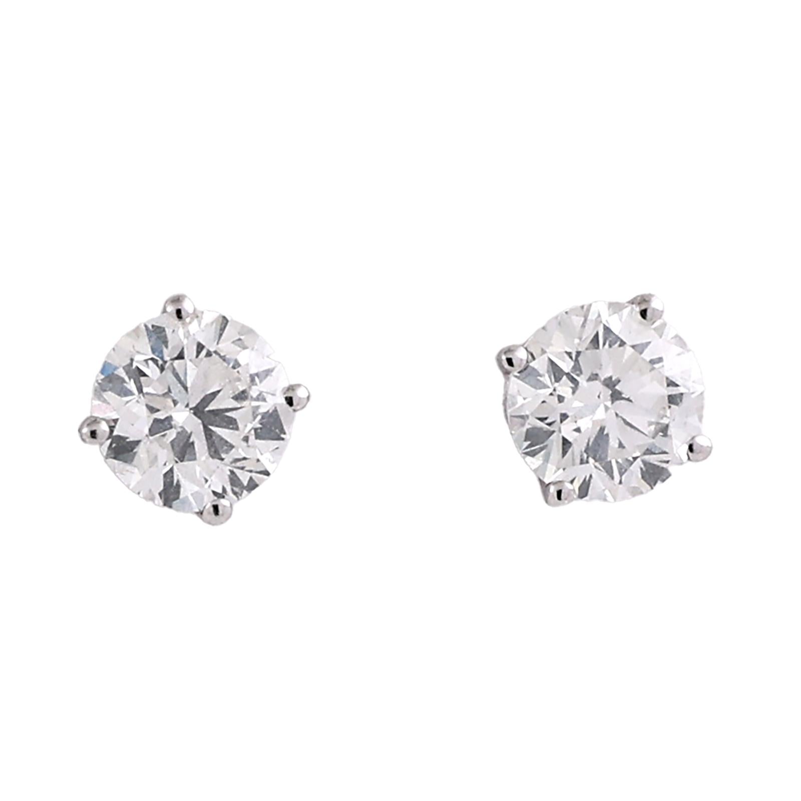 1.60 CTW Natural Diamond Stud Earrings 14K White Gold Screw Back Estate