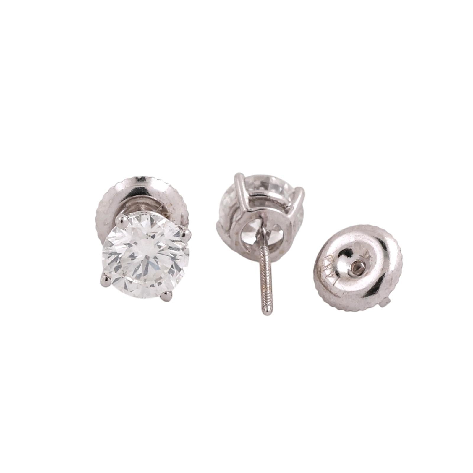 1.60 CTW Natural Diamond Stud Earrings 14K White Gold Screw Back Estate