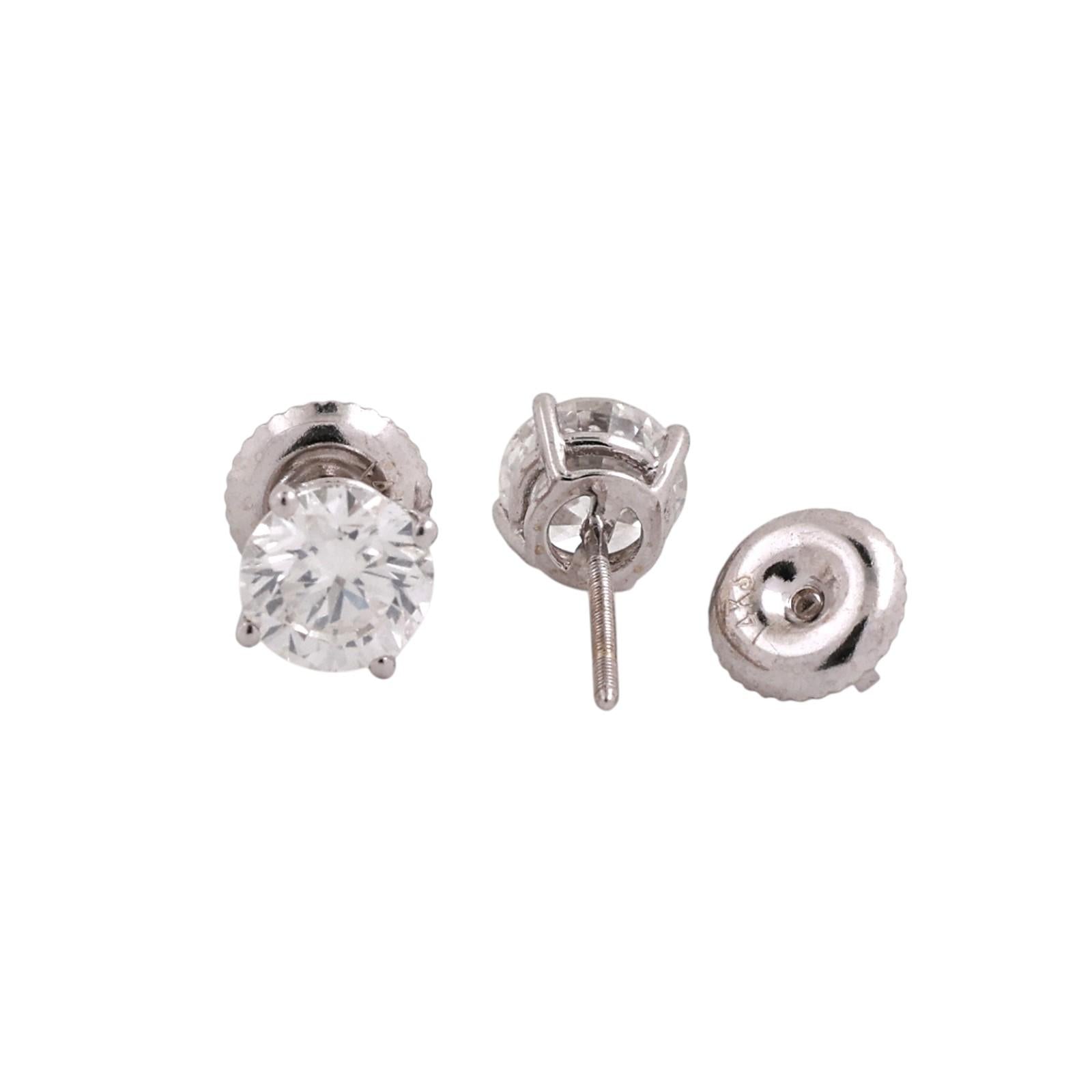 1.60 CTW Natural Diamond Stud Earrings 14K White Gold Screw Back Estate