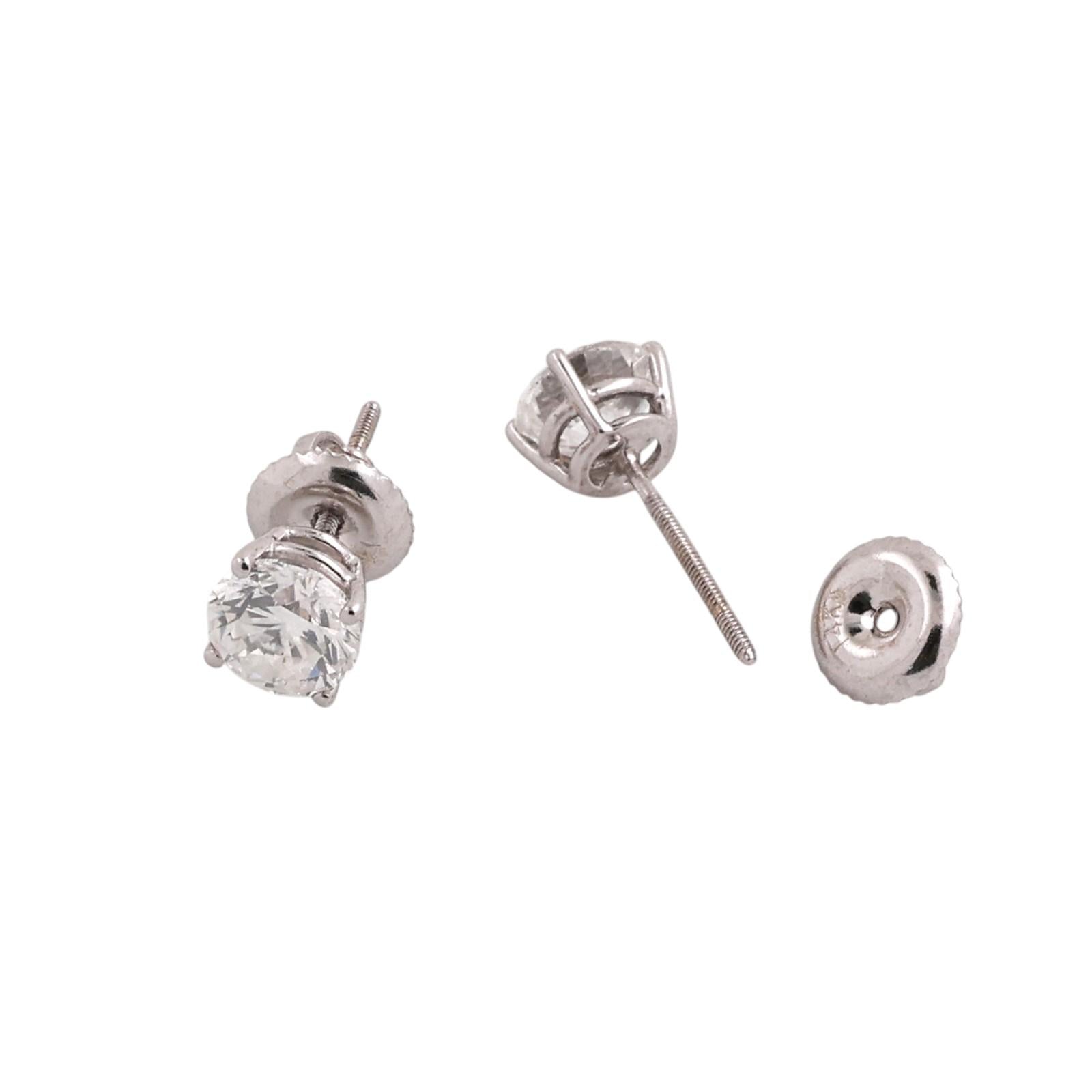 1.60 CTW Natural Diamond Stud Earrings 14K White Gold Screw Back Estate