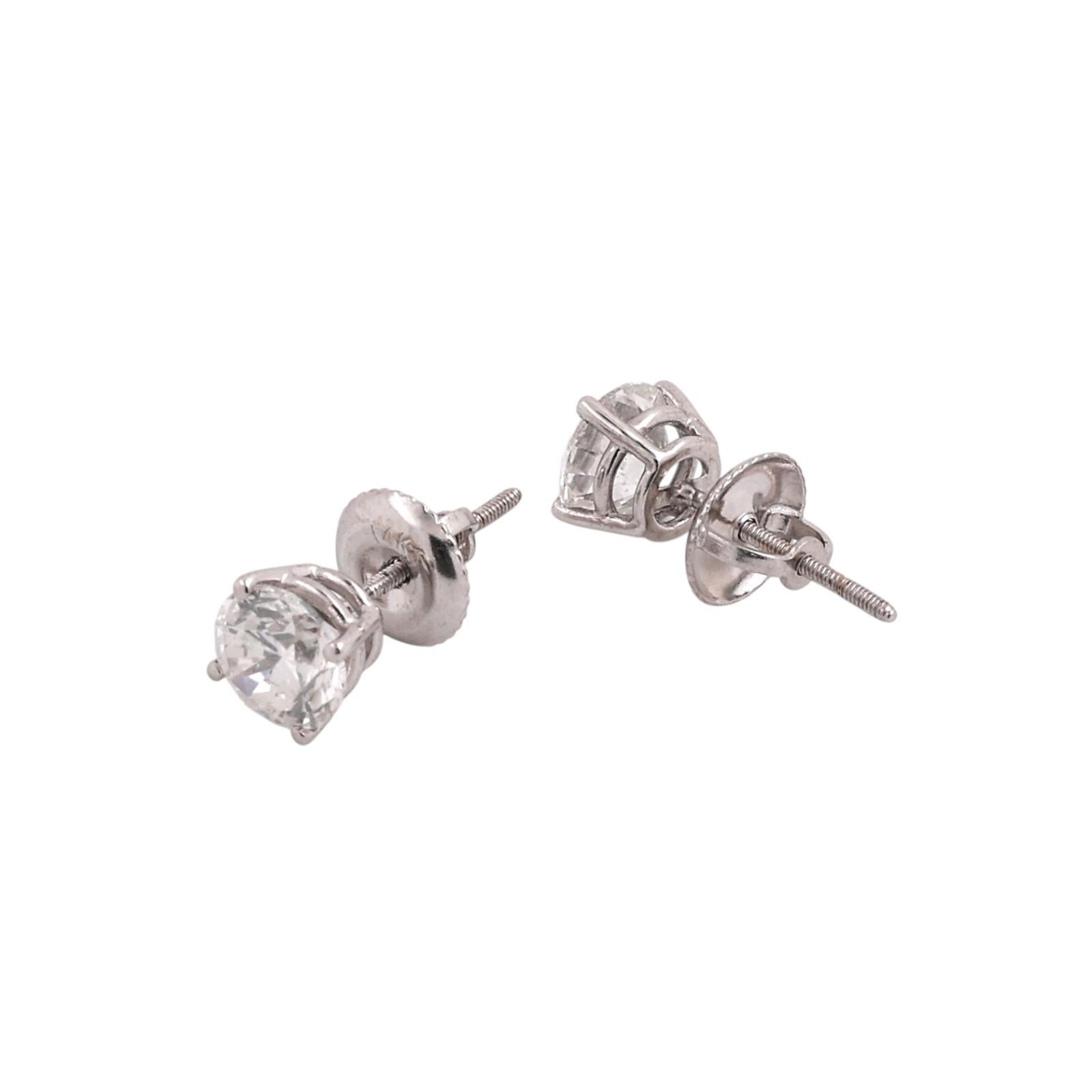 1.60 CTW Natural Diamond Stud Earrings 14K White Gold Screw Back Estate