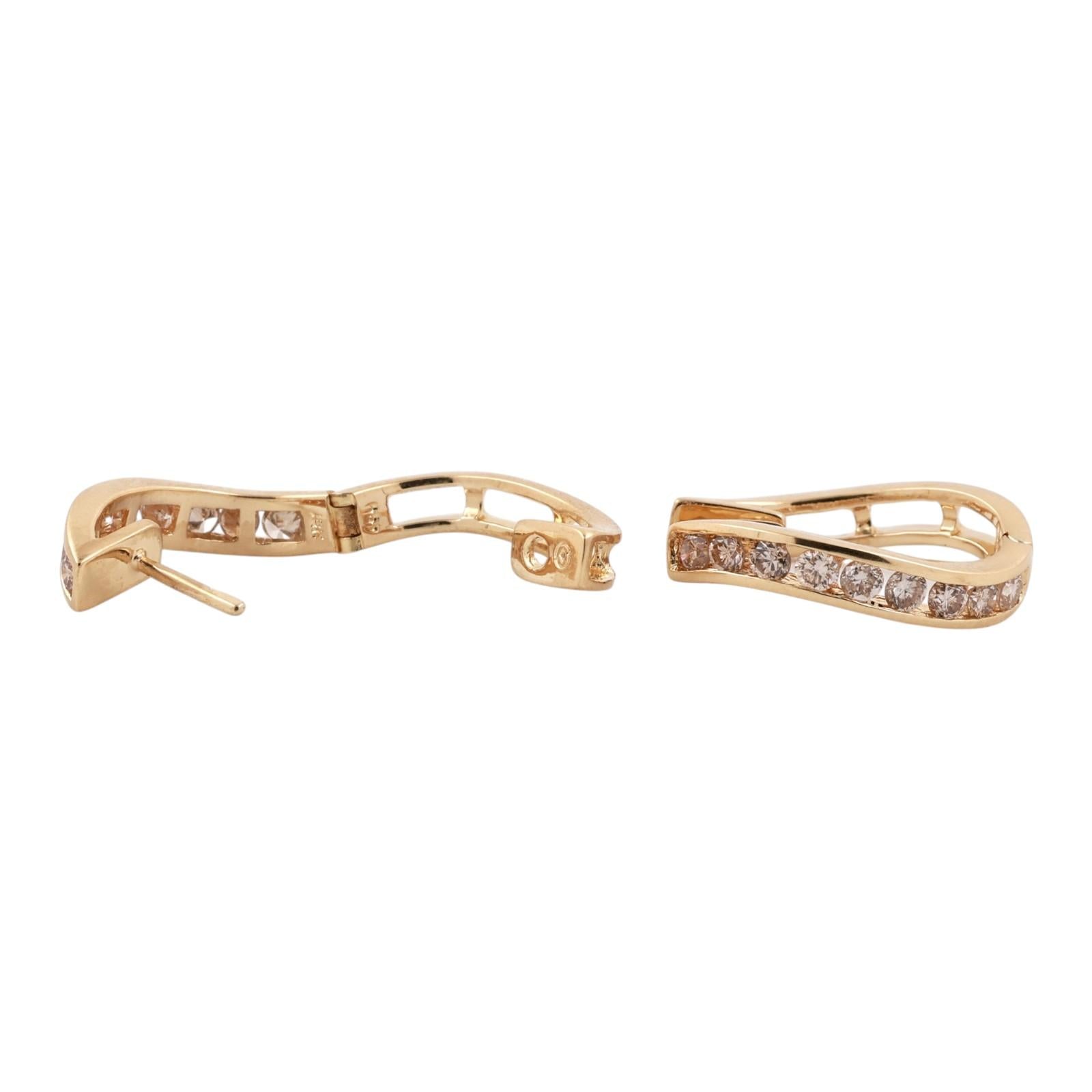 18K Yellow Gold 1.25 CTW Natural Diamond Channel Set Swirl Huggie Hoop Earrings