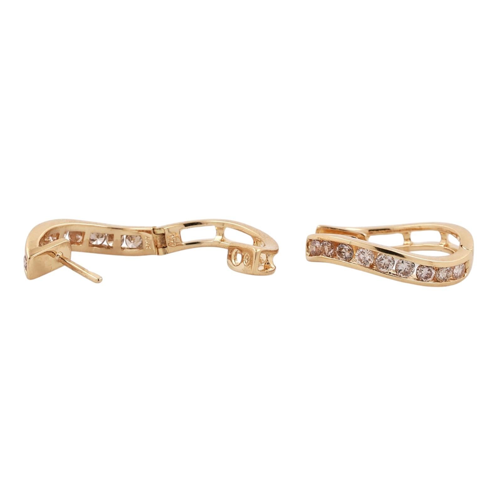 18K Yellow Gold 1.25 CTW Natural Diamond Channel Set Swirl Huggie Hoop Earrings