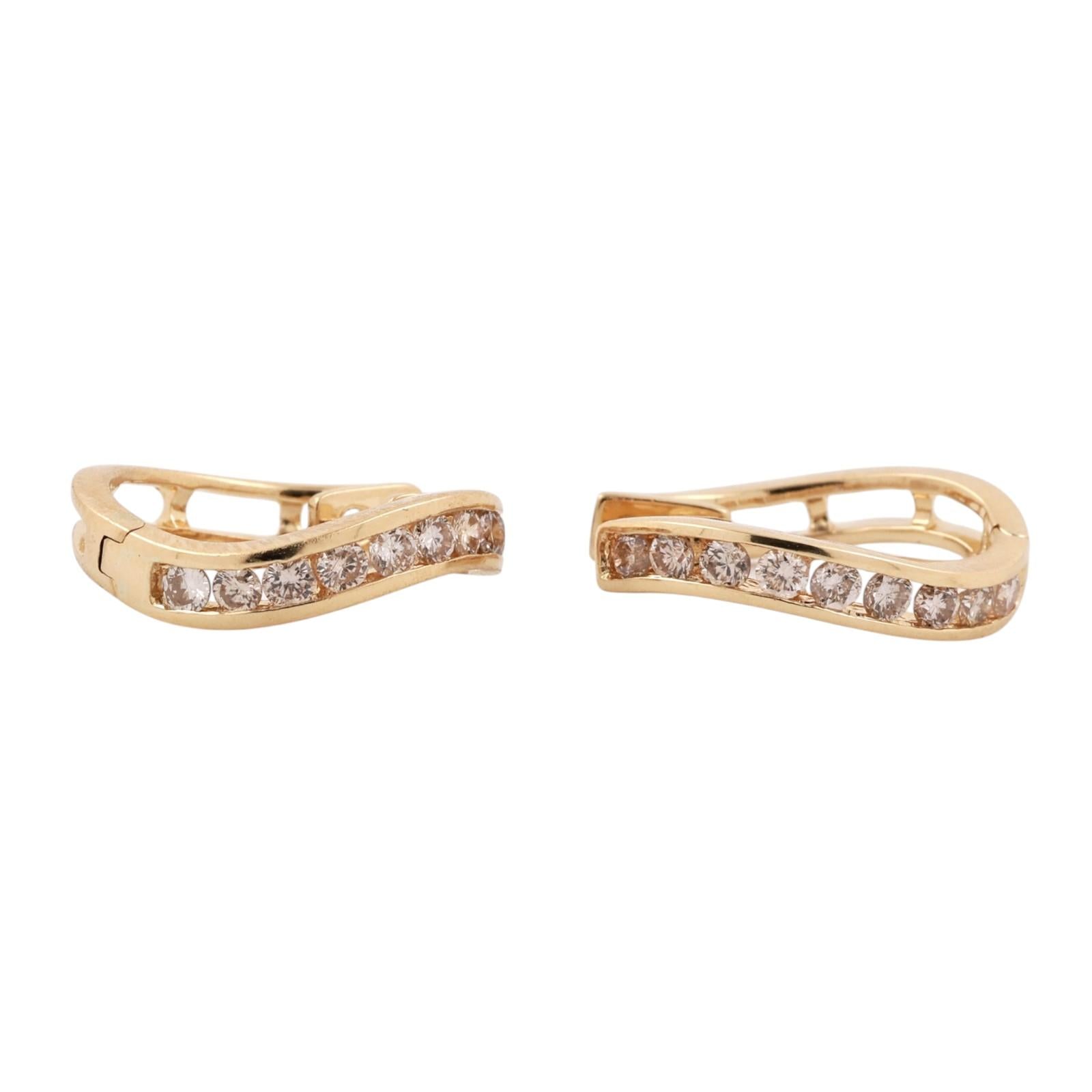 18K Yellow Gold 1.25 CTW Natural Diamond Channel Set Swirl Huggie Hoop Earrings