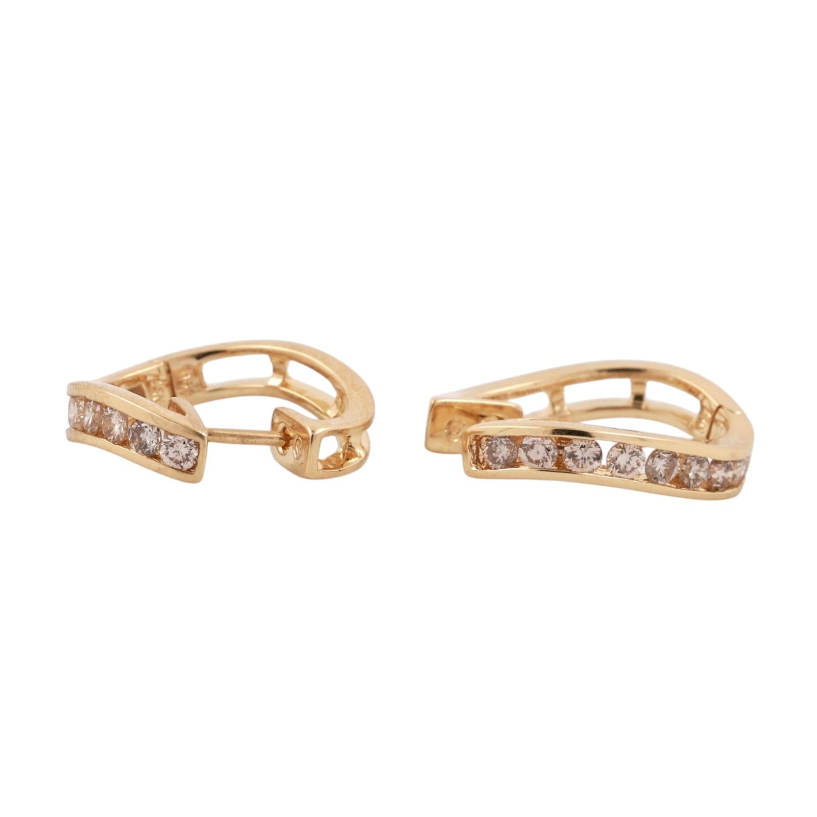18K Yellow Gold 1.25 CTW Natural Diamond Channel Set Swirl Huggie Hoop Earrings