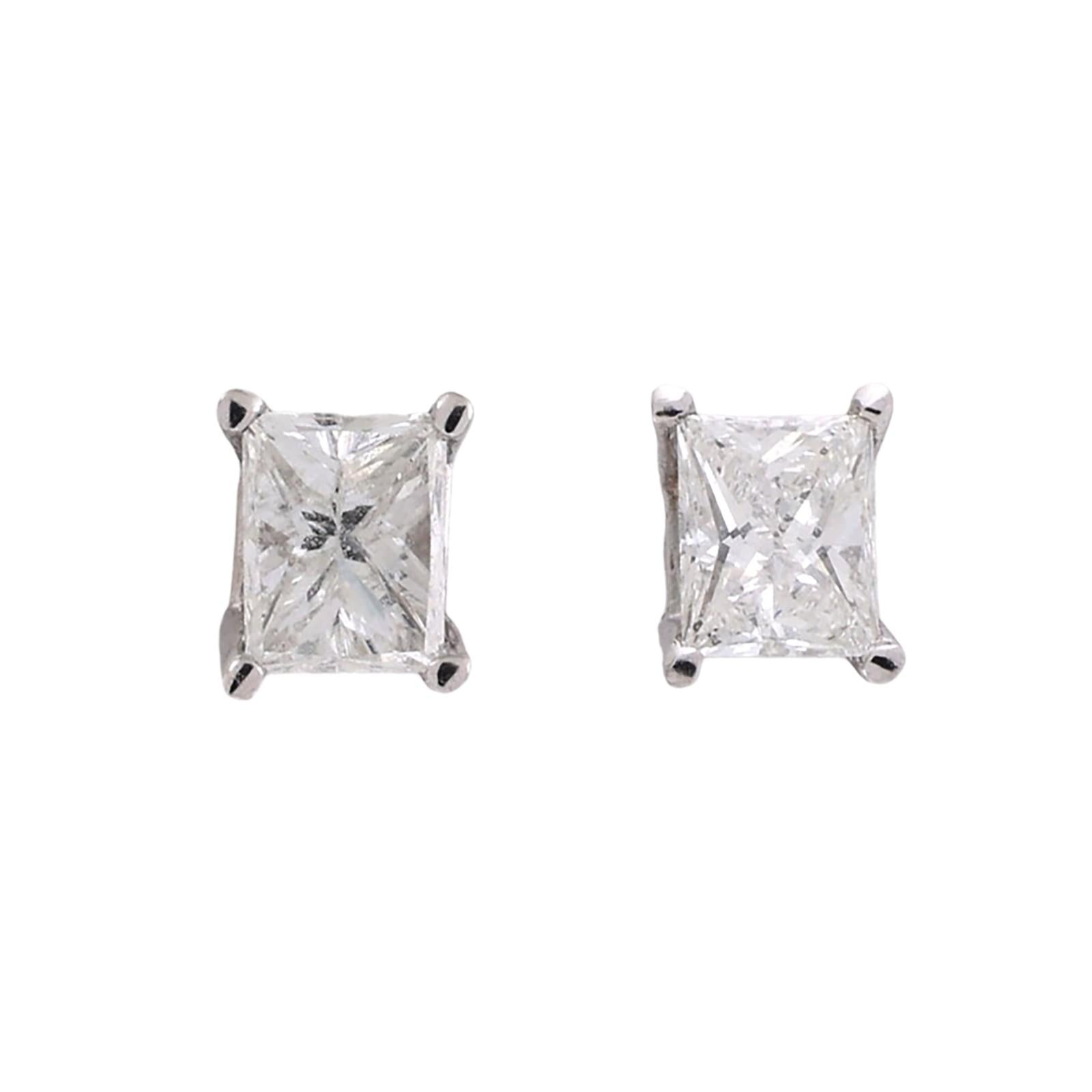 0.63CTW Natural Princess Cut Diamond Stud Earrings Platinum 14K Gold Screw Backs