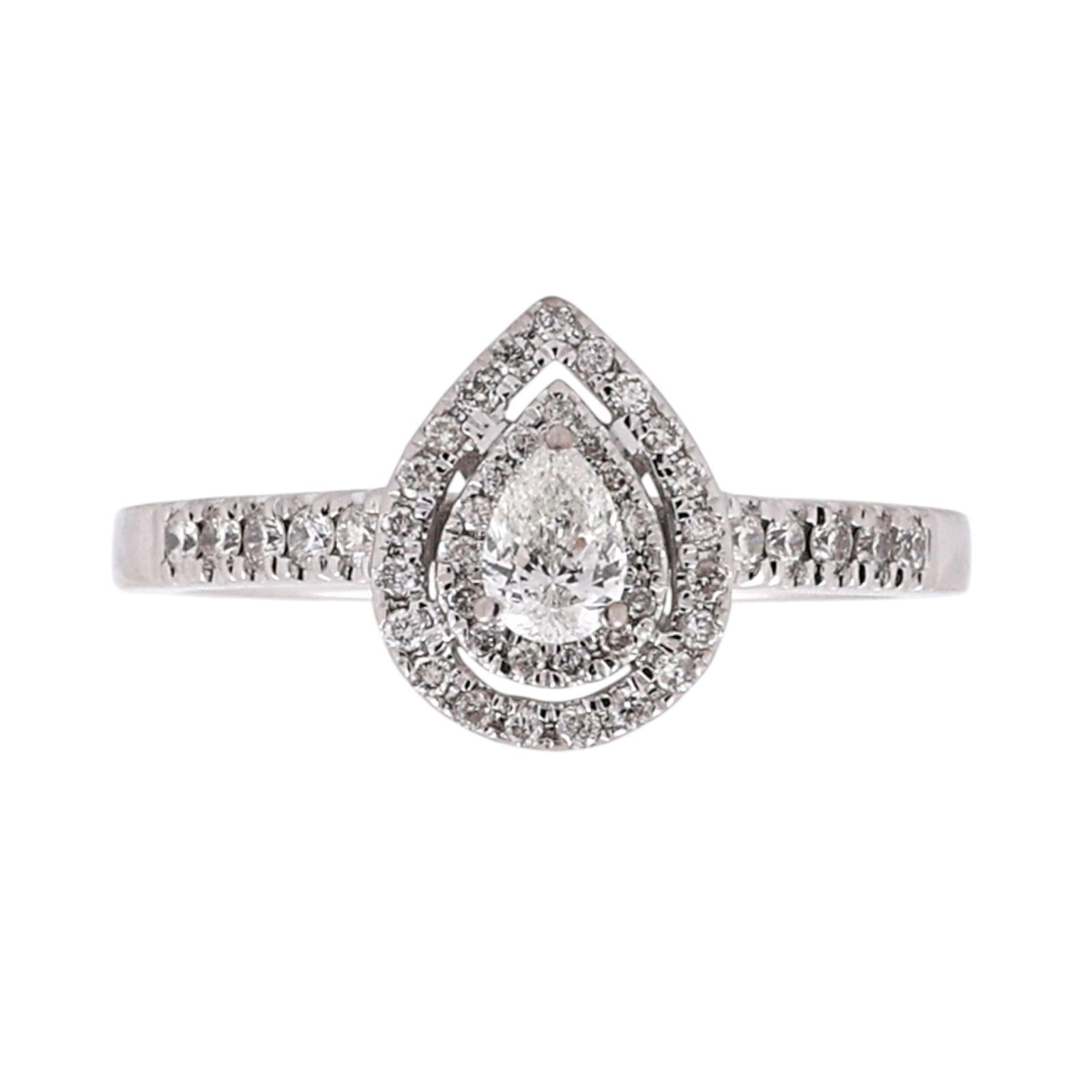14K White Gold 0.75CTW Pear Diamond Double Halo Engagement Ring Size 7