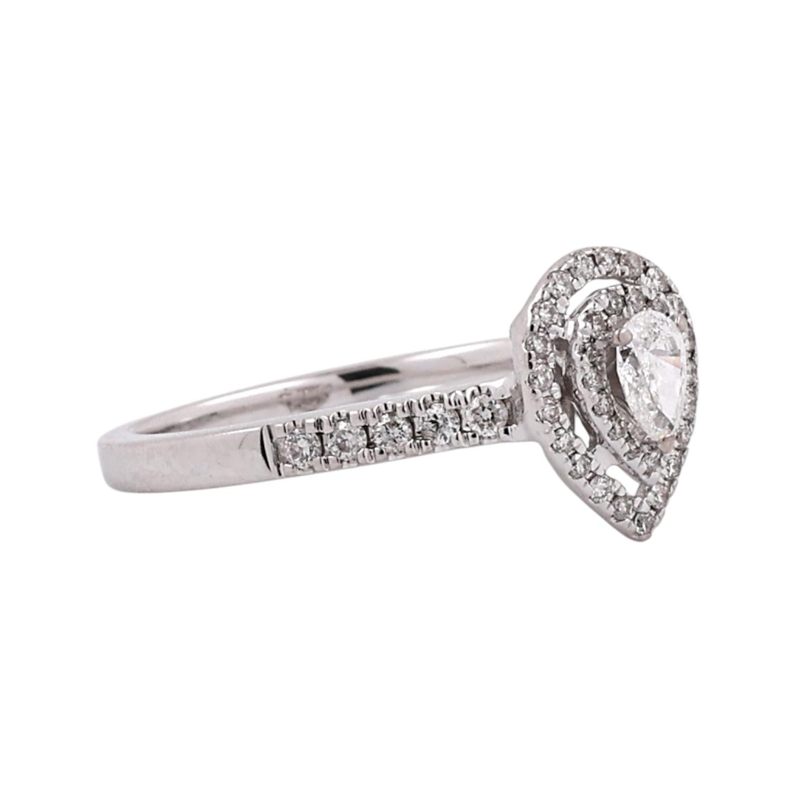 14K White Gold 0.75CTW Pear Diamond Double Halo Engagement Ring Size 7