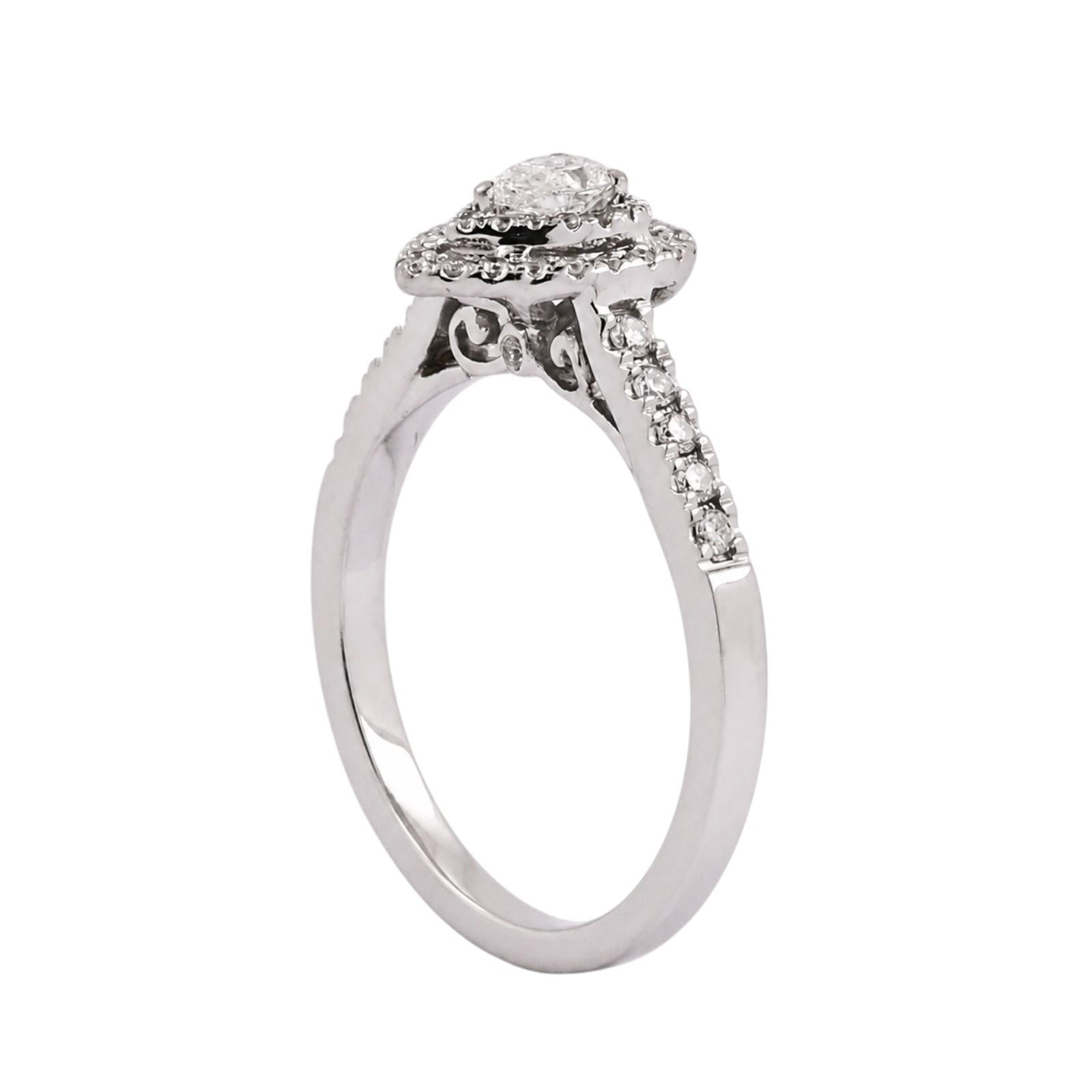 14K White Gold 0.75CTW Pear Diamond Double Halo Engagement Ring Size 7