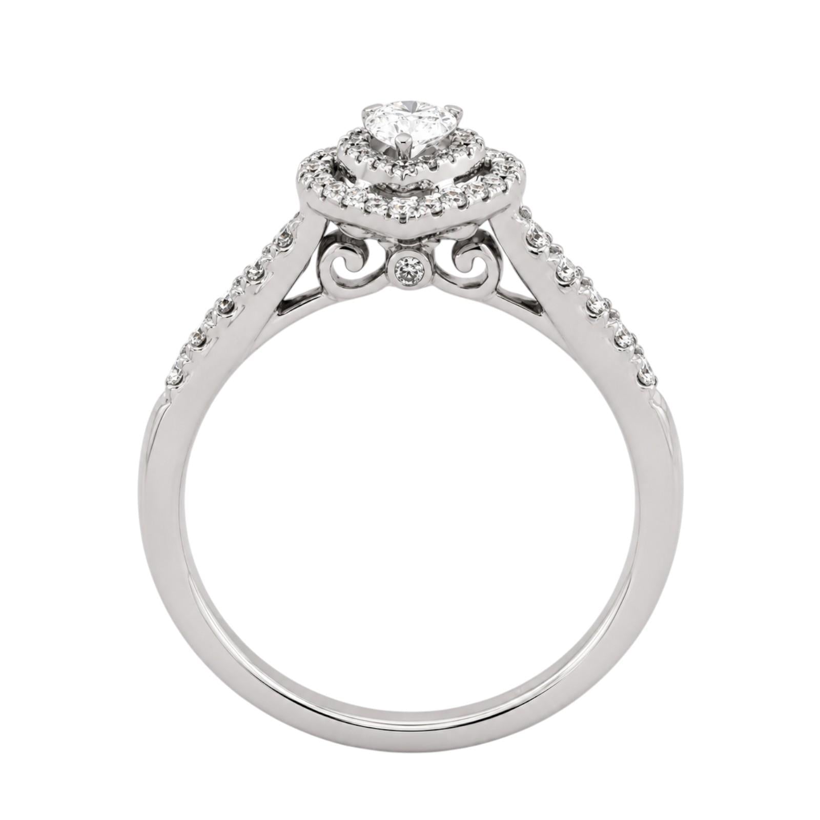 14K White Gold 0.75CTW Pear Diamond Double Halo Engagement Ring Size 7
