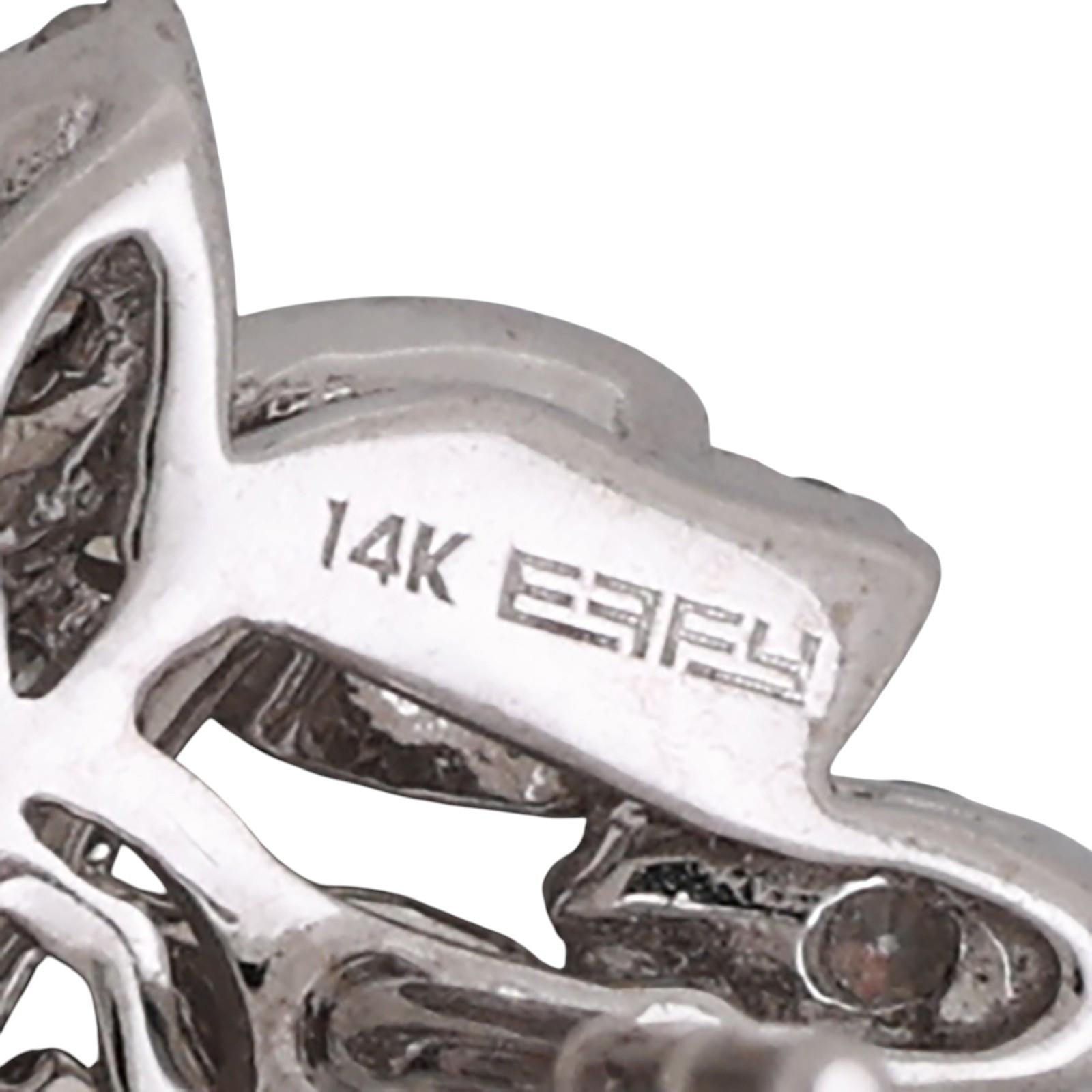 EFFY 14K White Gold 2.00CTW Diamond Cluster Floral Earrings Estate Signed