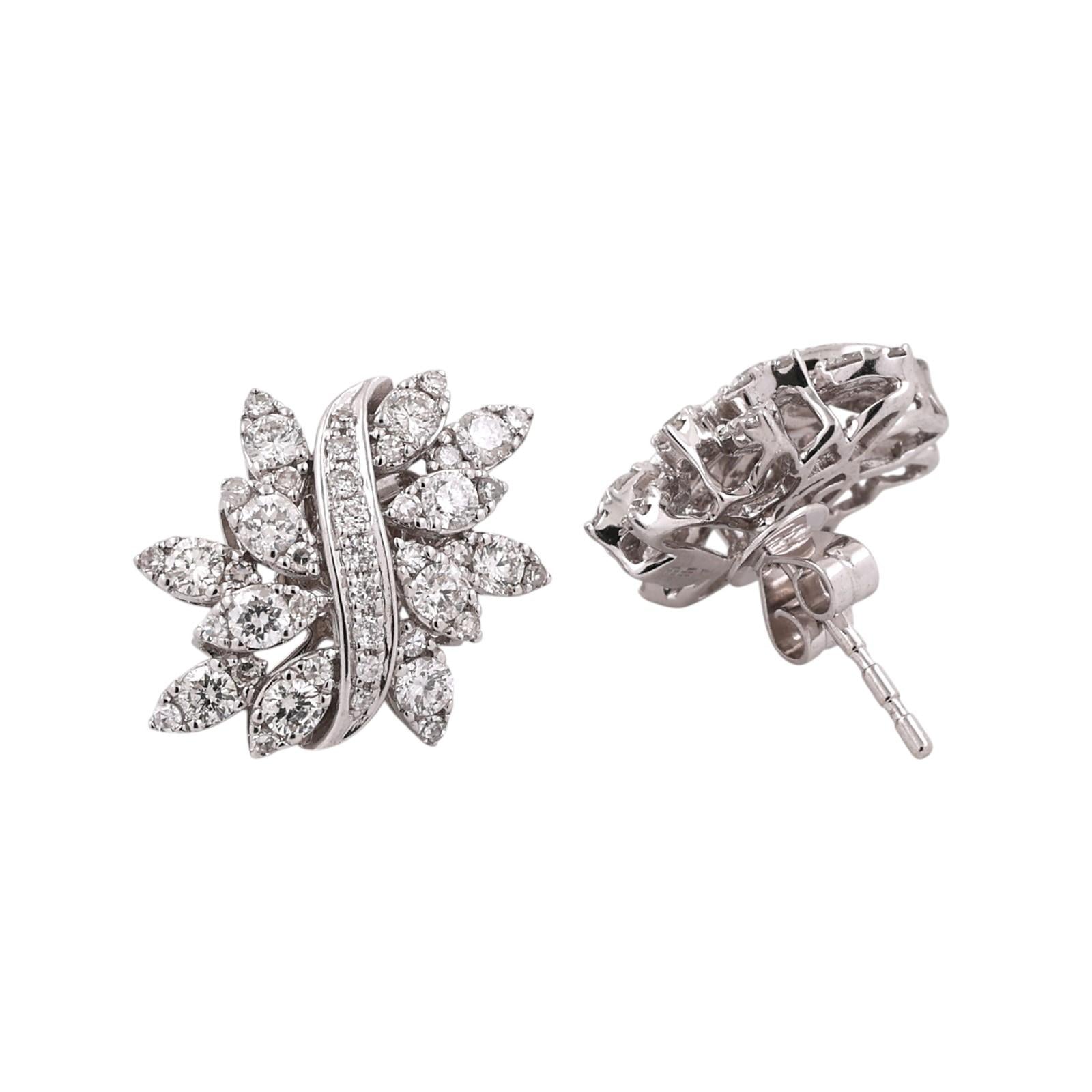 EFFY 14K White Gold 2.00CTW Diamond Cluster Floral Earrings Estate Signed