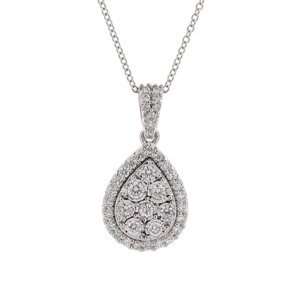EFFY Diamond Teardrop Cluster Halo PendanNecklace 14K White Gold 1.10 CTW 16-18"