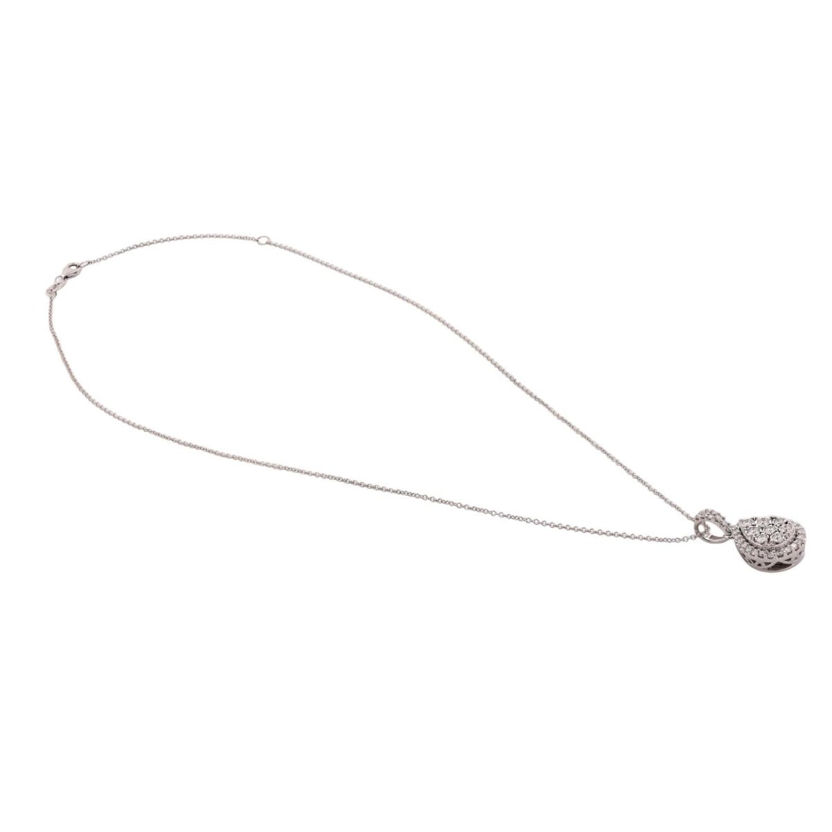 EFFY Diamond Teardrop Cluster Halo PendanNecklace 14K White Gold 1.10 CTW 16-18"