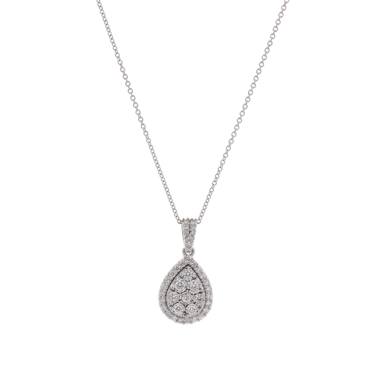EFFY Diamond Teardrop Cluster Halo PendanNecklace 14K White Gold 1.10 CTW 16-18"