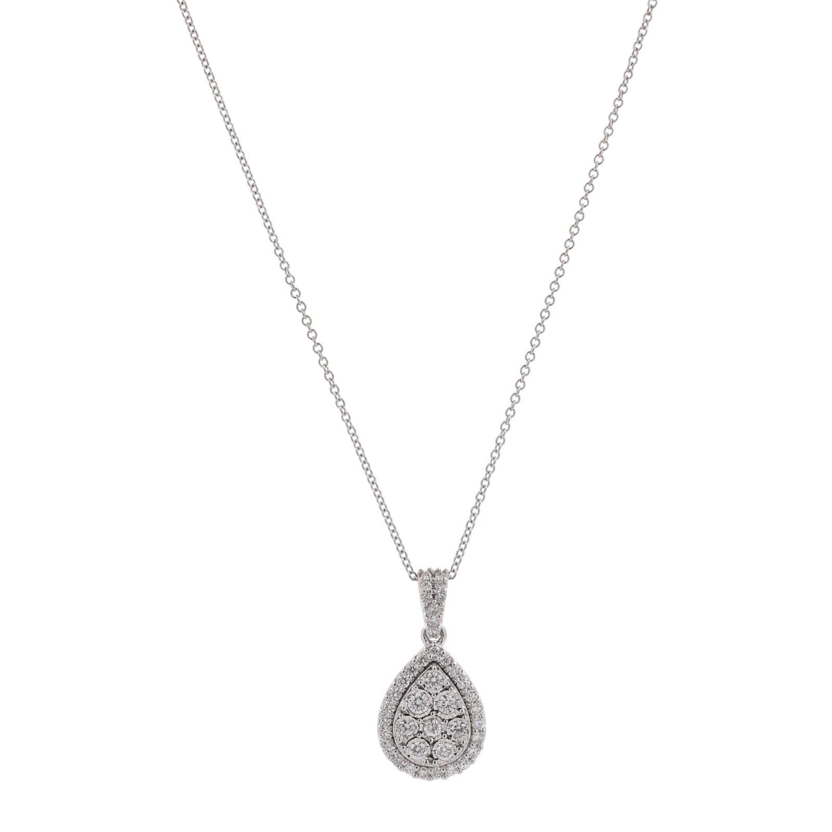 EFFY Diamond Teardrop Cluster Halo PendanNecklace 14K White Gold 1.10 CTW 16-18"