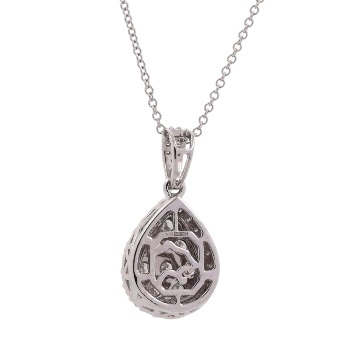 EFFY Diamond Teardrop Cluster Halo PendanNecklace 14K White Gold 1.10 CTW 16-18"