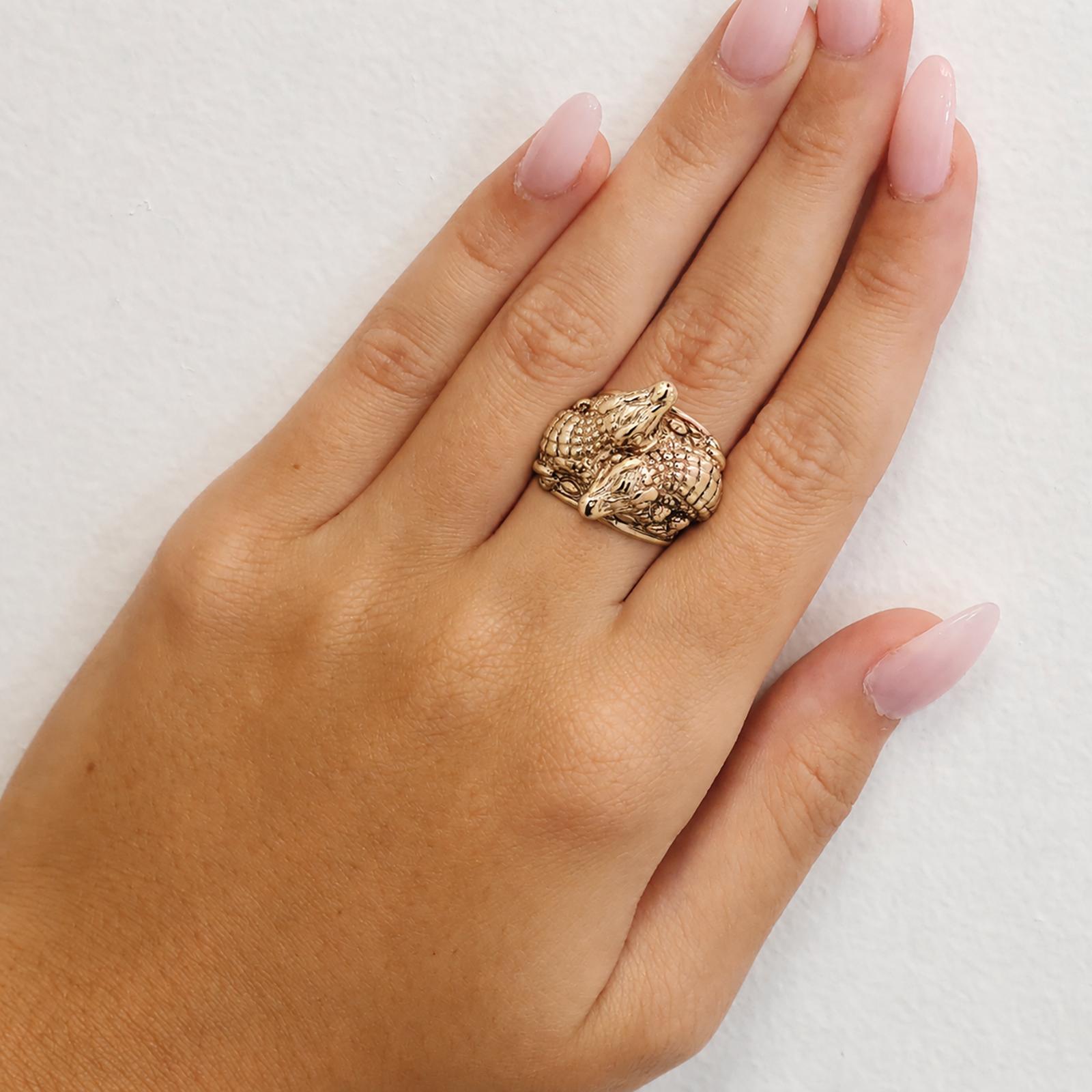 Italian Alligator Ring 14K Yellow Gold Wide Statement Band Estate Size 7.75