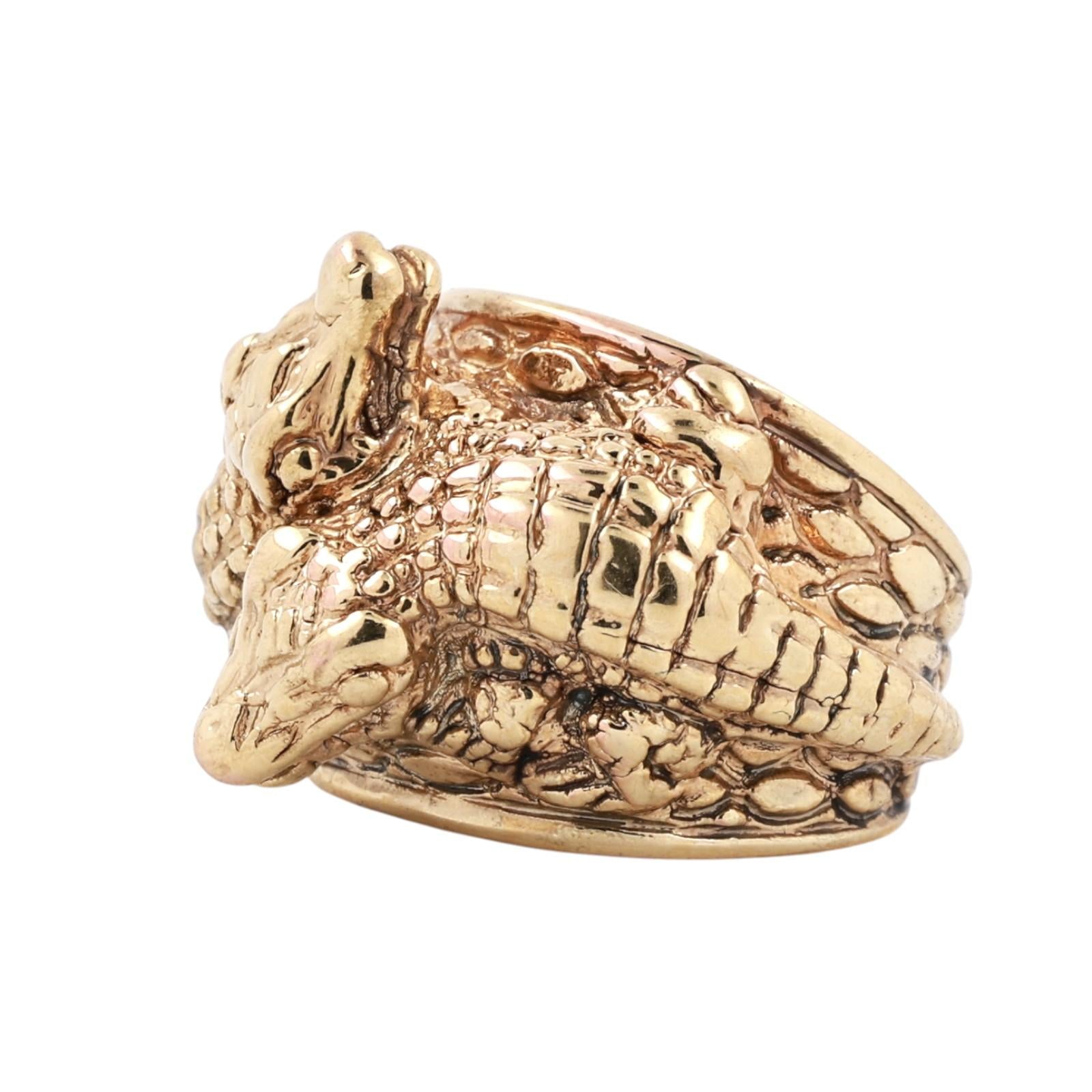 Italian Alligator Ring 14K Yellow Gold Wide Statement Band Estate Size 7.75