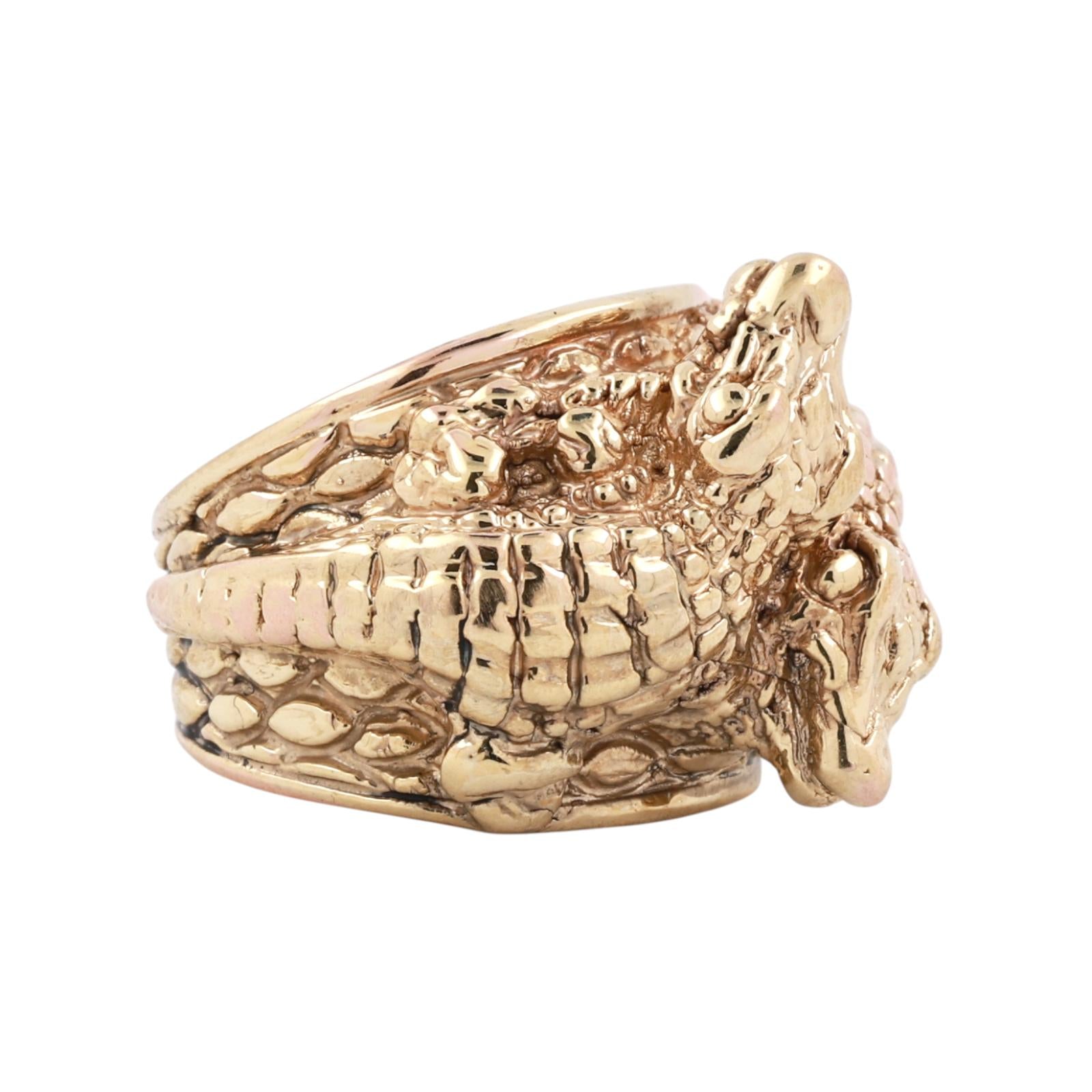Italian Alligator Ring 14K Yellow Gold Wide Statement Band Estate Size 7.75