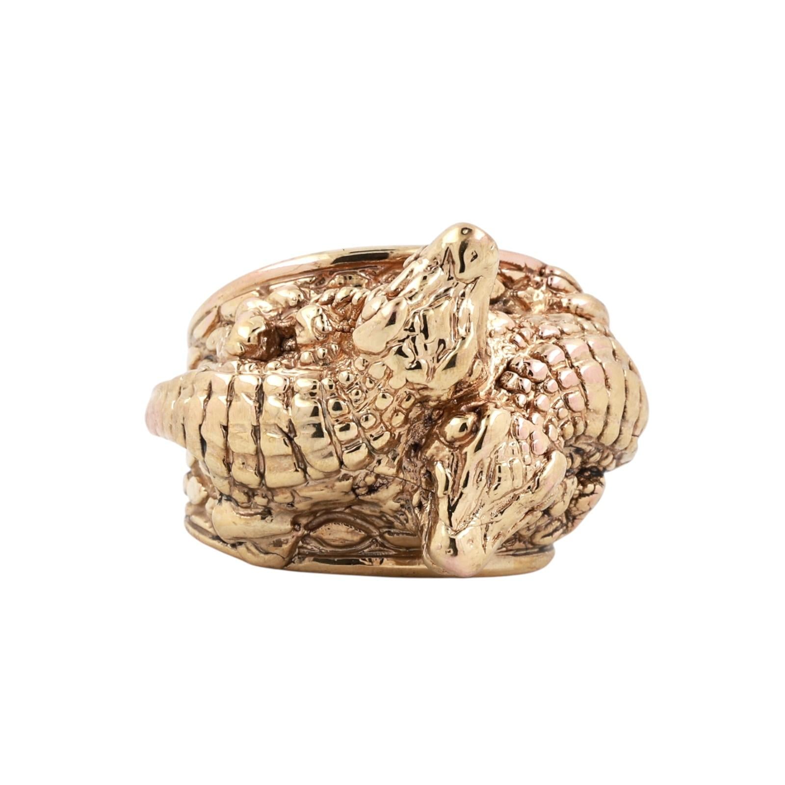 Italian Alligator Ring 14K Yellow Gold Wide Statement Band Estate Size 7.75