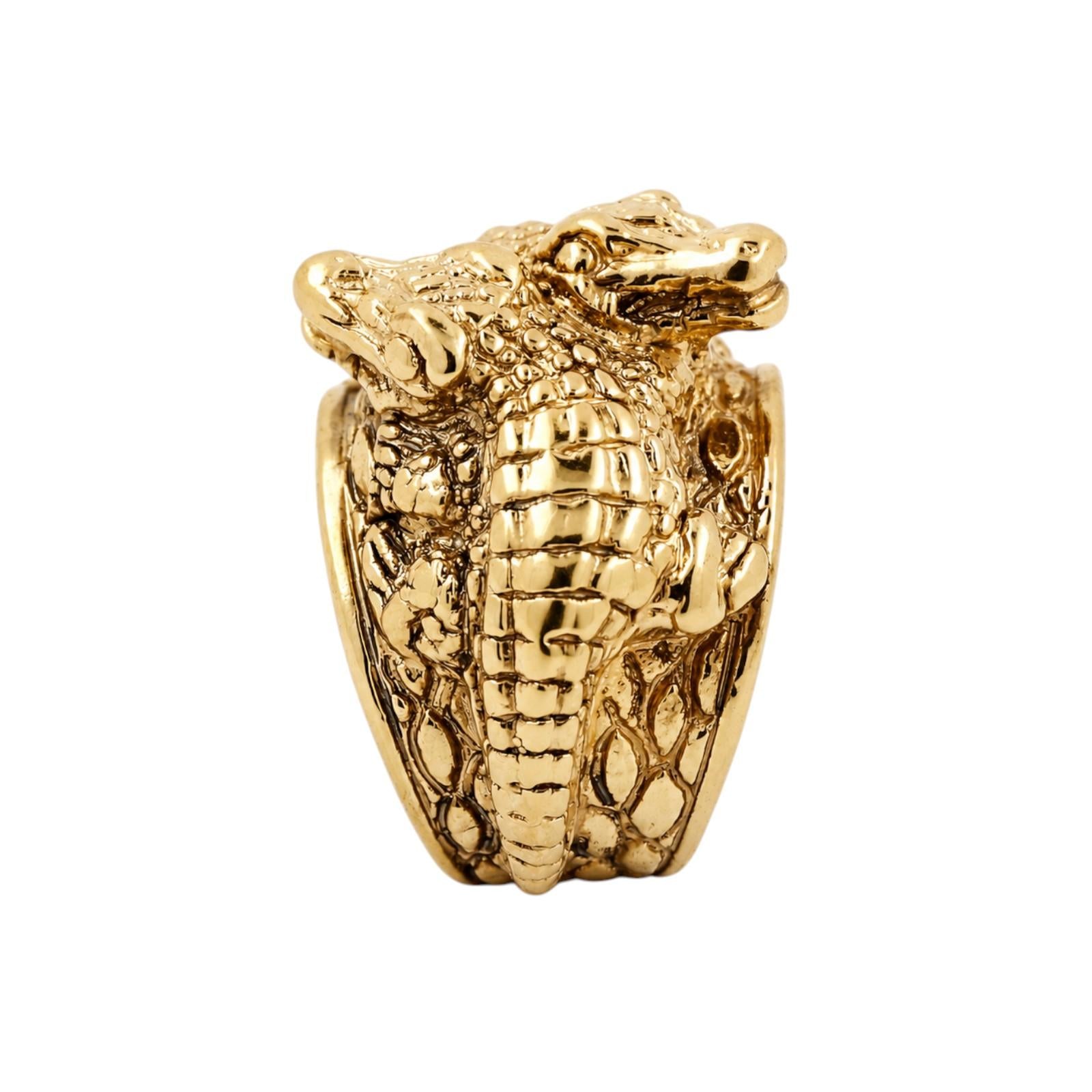 Italian Alligator Ring 14K Yellow Gold Wide Statement Band Estate Size 7.75