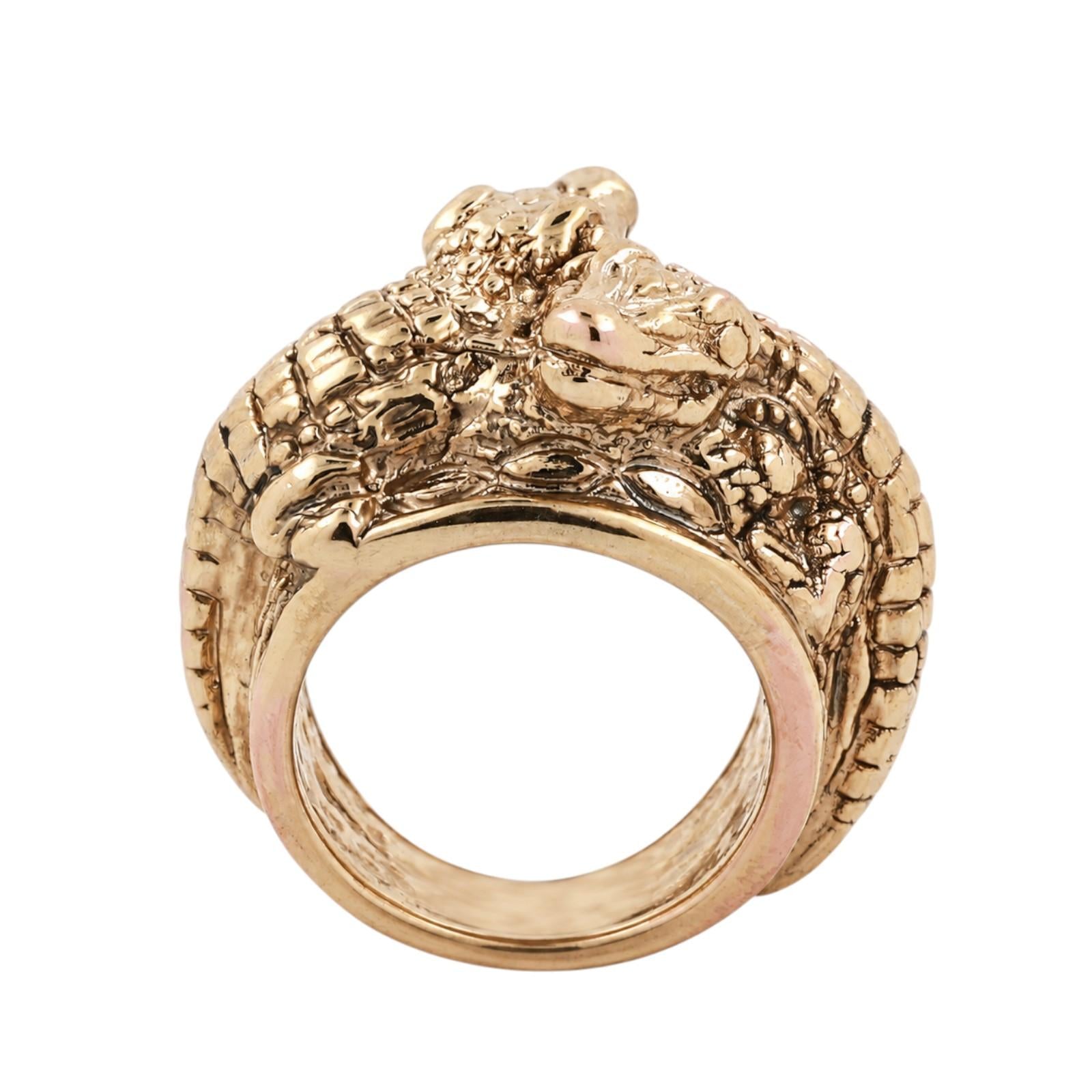 Italian Alligator Ring 14K Yellow Gold Wide Statement Band Estate Size 7.75