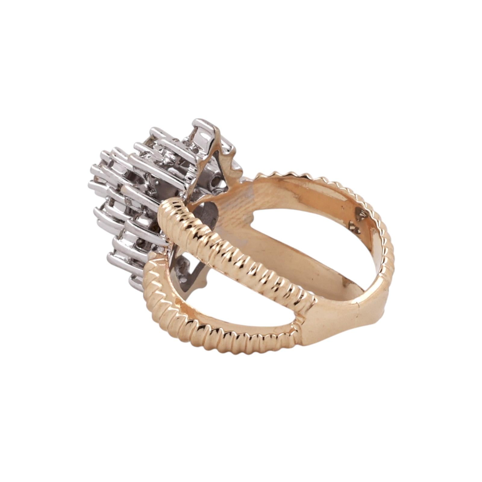 1.00CTW Diamond Cluster Ring 14K Two Tone Gold Floral Estate Ring Size 5.5