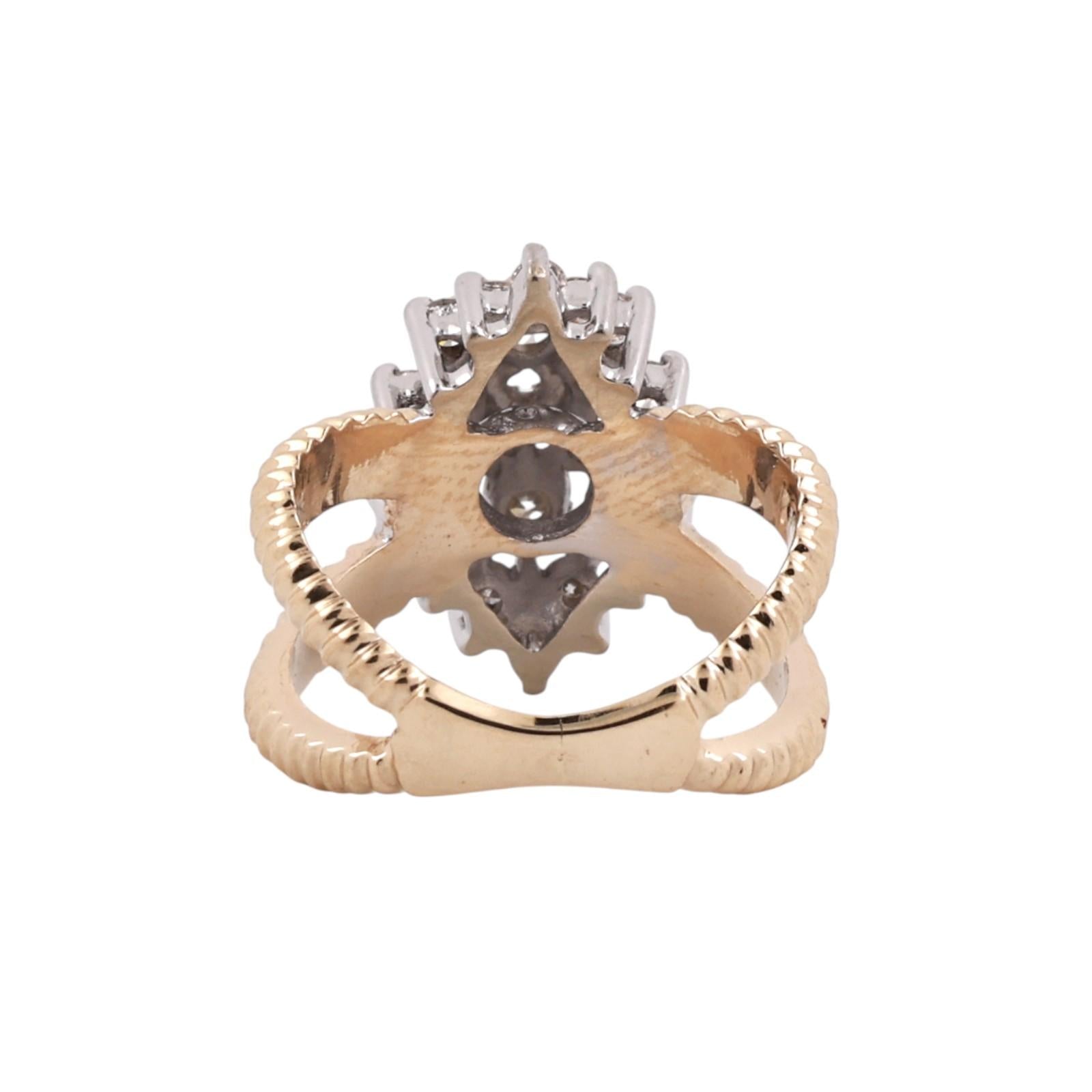 1.00CTW Diamond Cluster Ring 14K Two Tone Gold Floral Estate Ring Size 5.5
