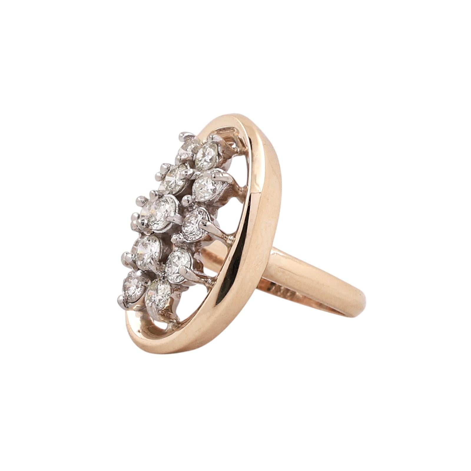 1.50CTW Diamond Cluster Ring Two Tone Gold Estate Cocktail Ring Size 5.25