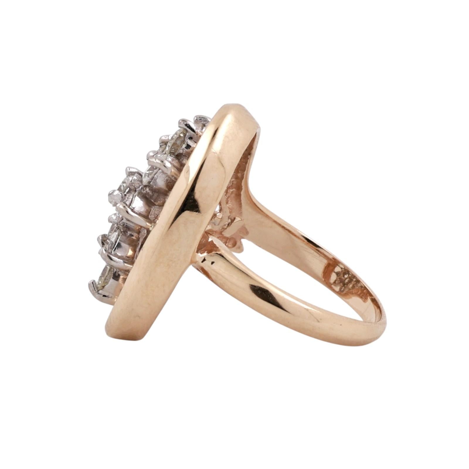 1.50CTW Diamond Cluster Ring Two Tone Gold Estate Cocktail Ring Size 5.25