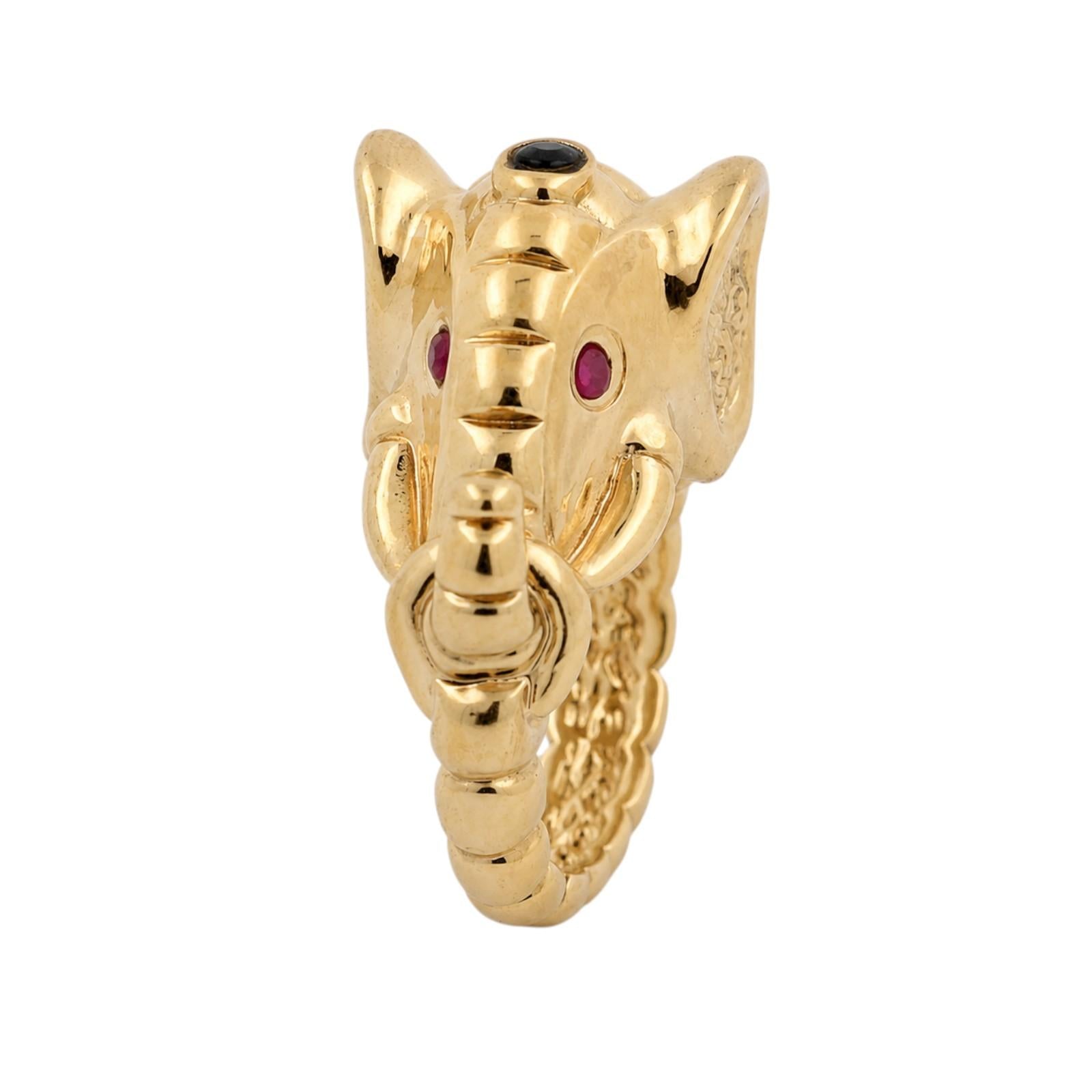 14K Yellow Gold Elephant Head Ruby Sapphire Statement Ring Size 8 Estate