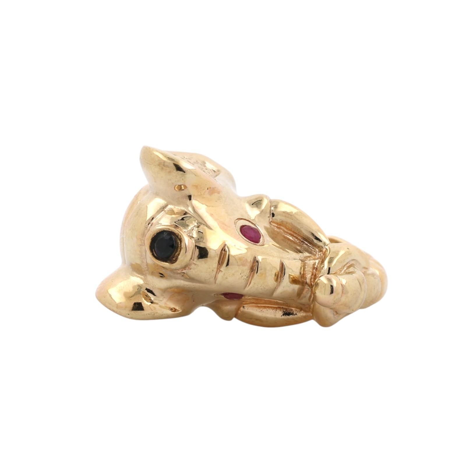 14K Yellow Gold Elephant Head Ruby Sapphire Statement Ring Size 8 Estate