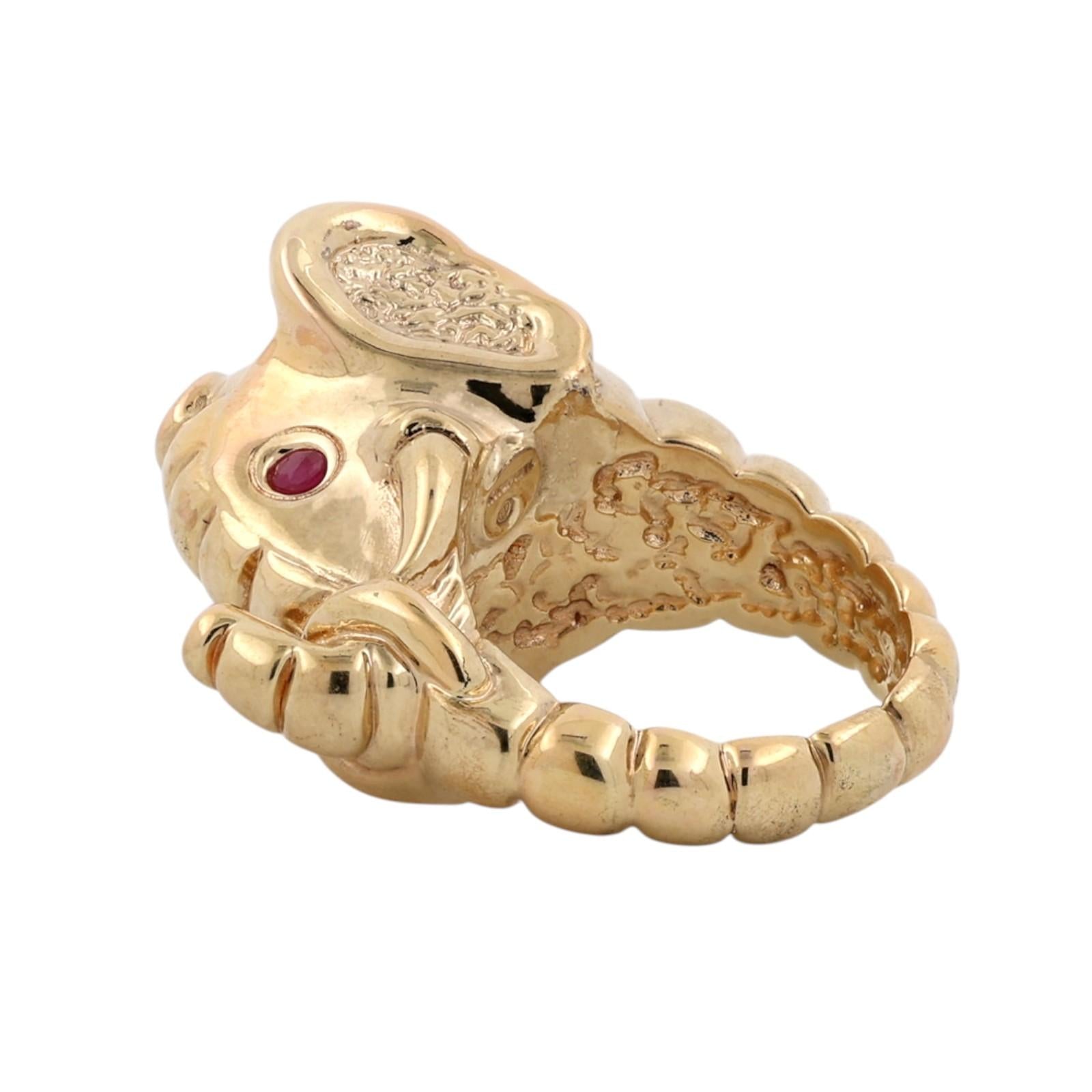 14K Yellow Gold Elephant Head Ruby Sapphire Statement Ring Size 8 Estate