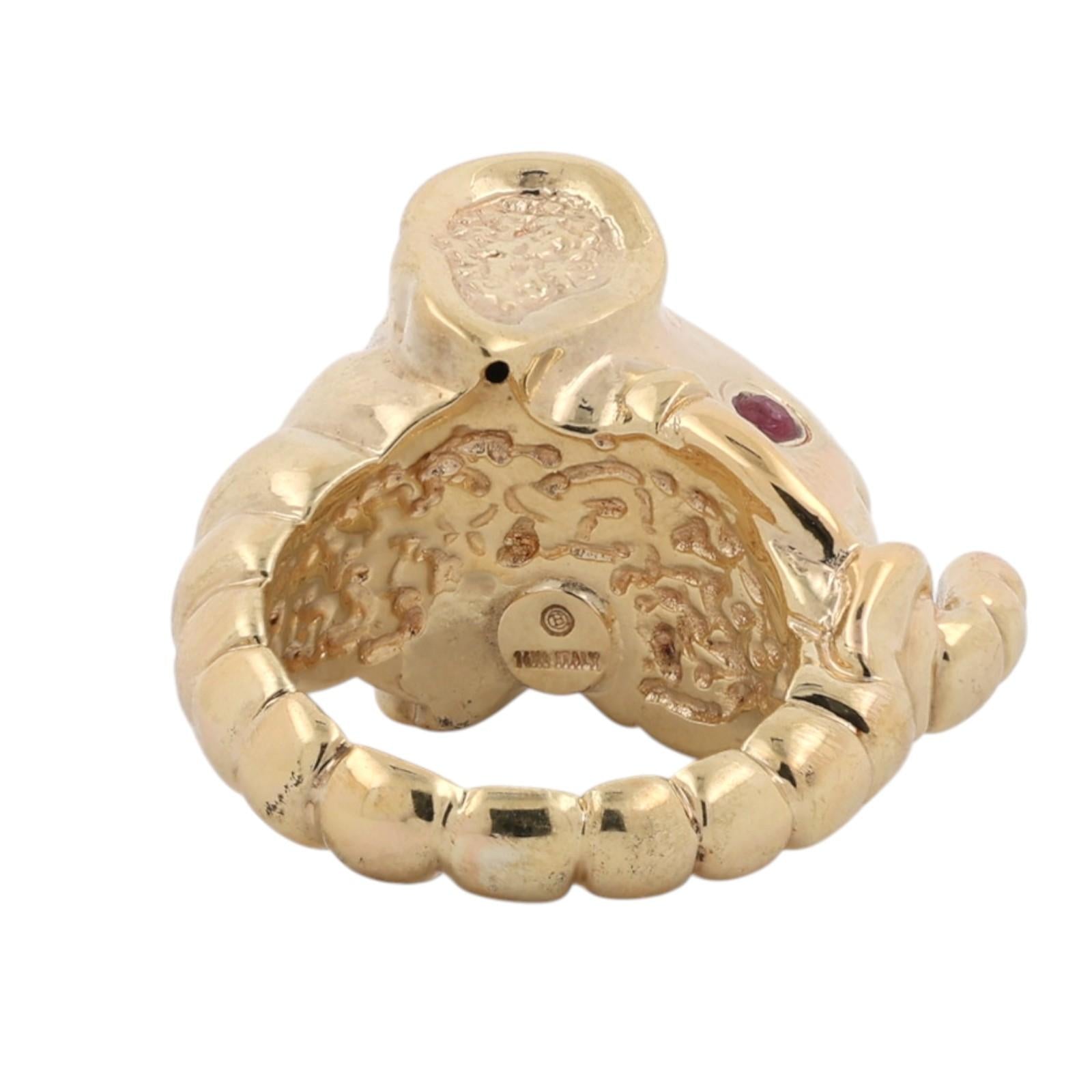 14K Yellow Gold Elephant Head Ruby Sapphire Statement Ring Size 8 Estate