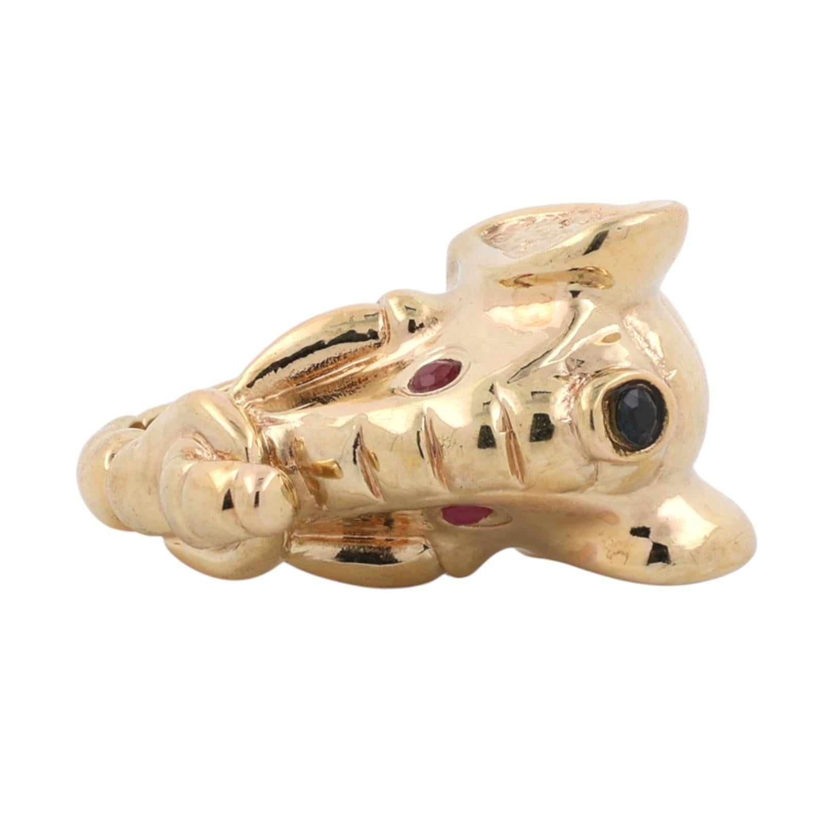 14K Yellow Gold Elephant Head Ruby Sapphire Statement Ring Size 8 Estate