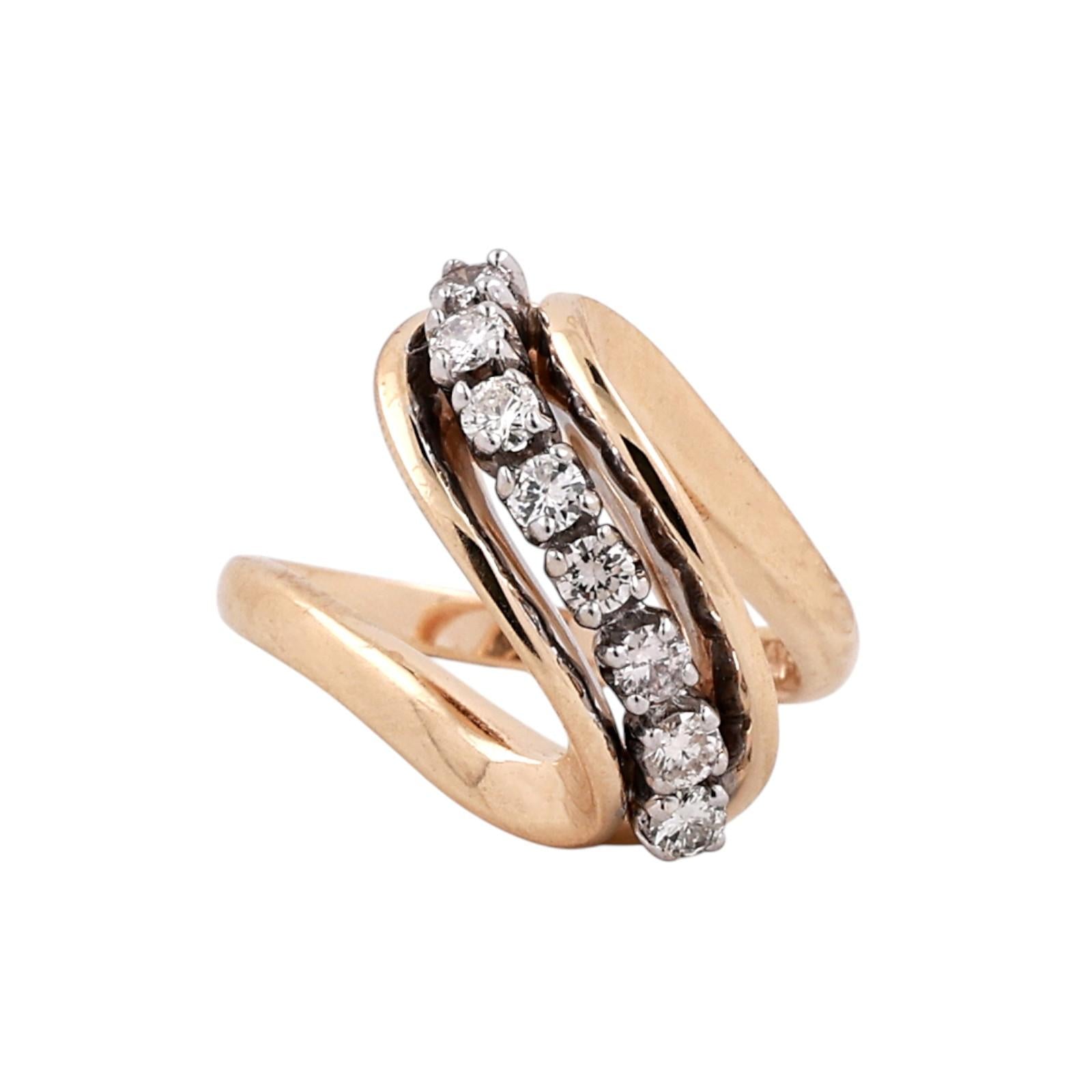 Estate Diamond Swirl Statement Ring Two Tone 14K Gold 0.50CTW Size 5.75